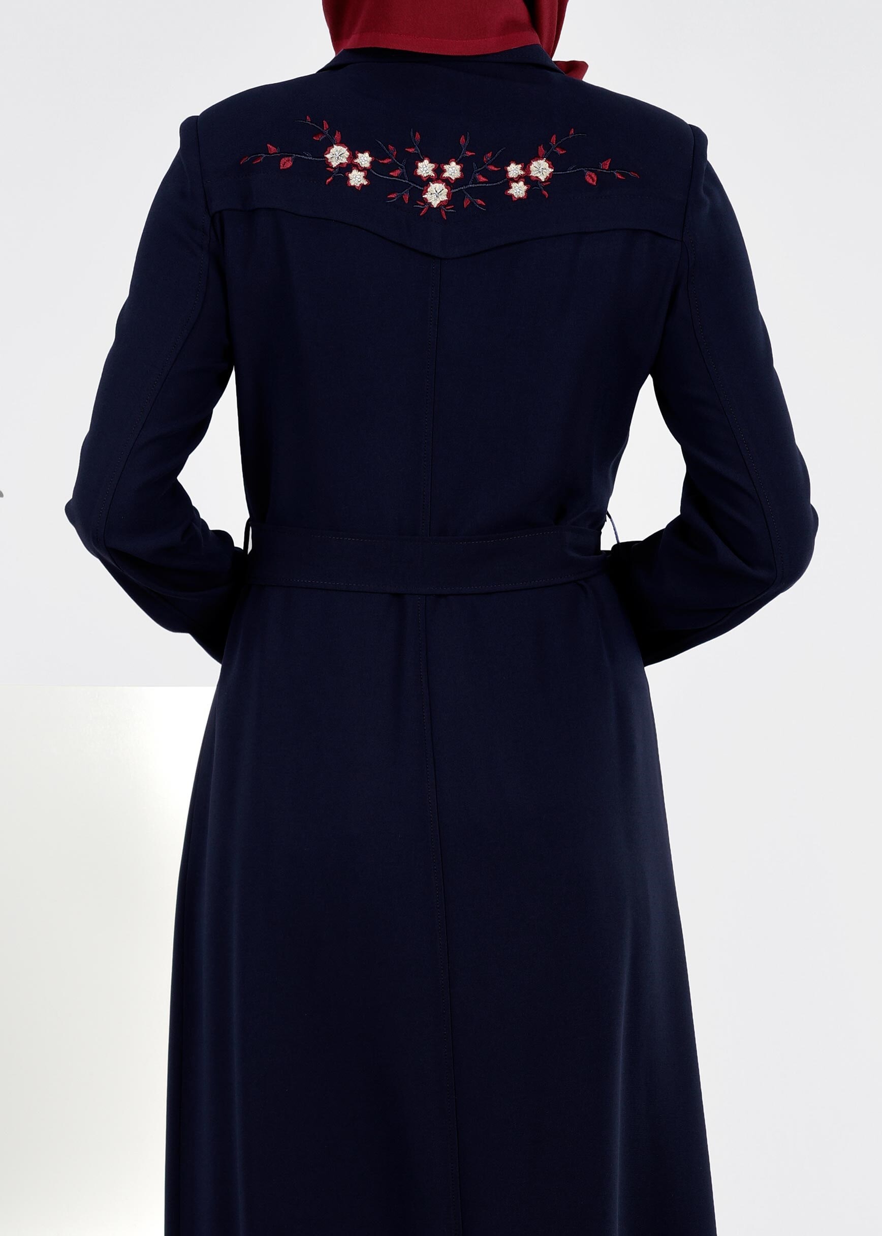 Tesettür giyim LACİVERT KUŞAKLI TRENÇKOT 1095 