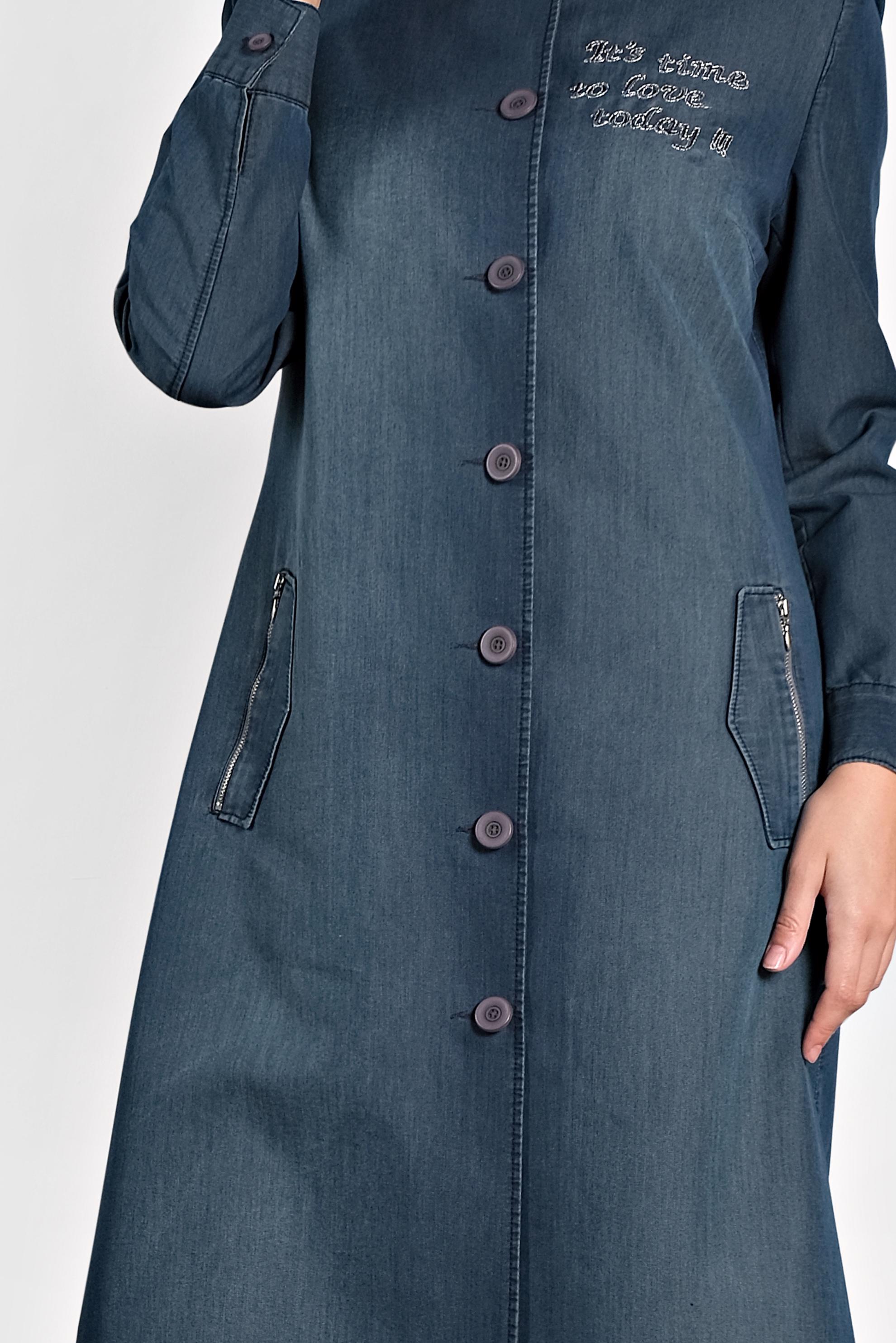 Tesettür giyim LACİVERT DÜĞMELİ DENİM TRENÇKOT 1097 