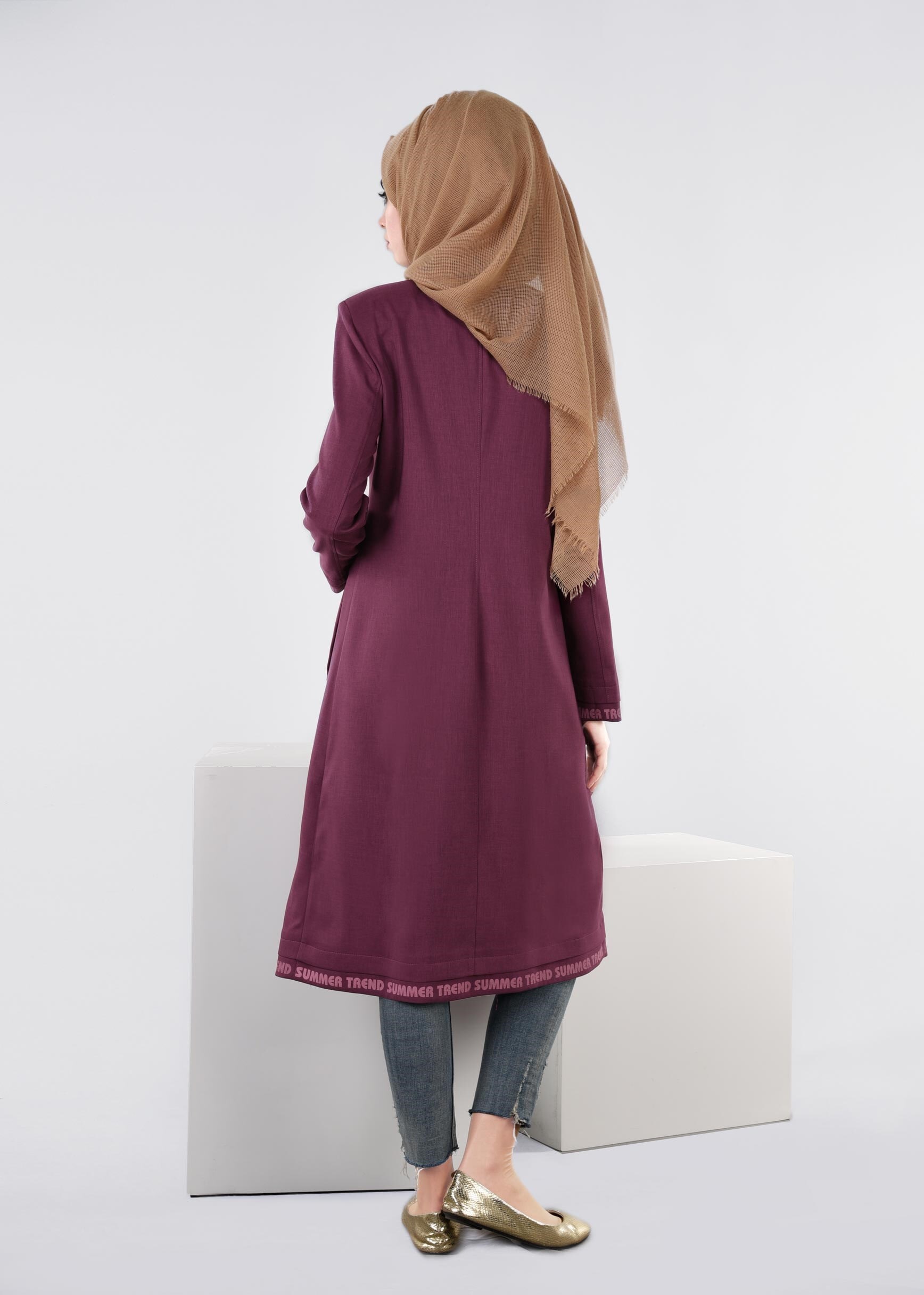 Tesettür giyim MOR YAZI DETAYLI ÇITÇITLI TUNİK 1104