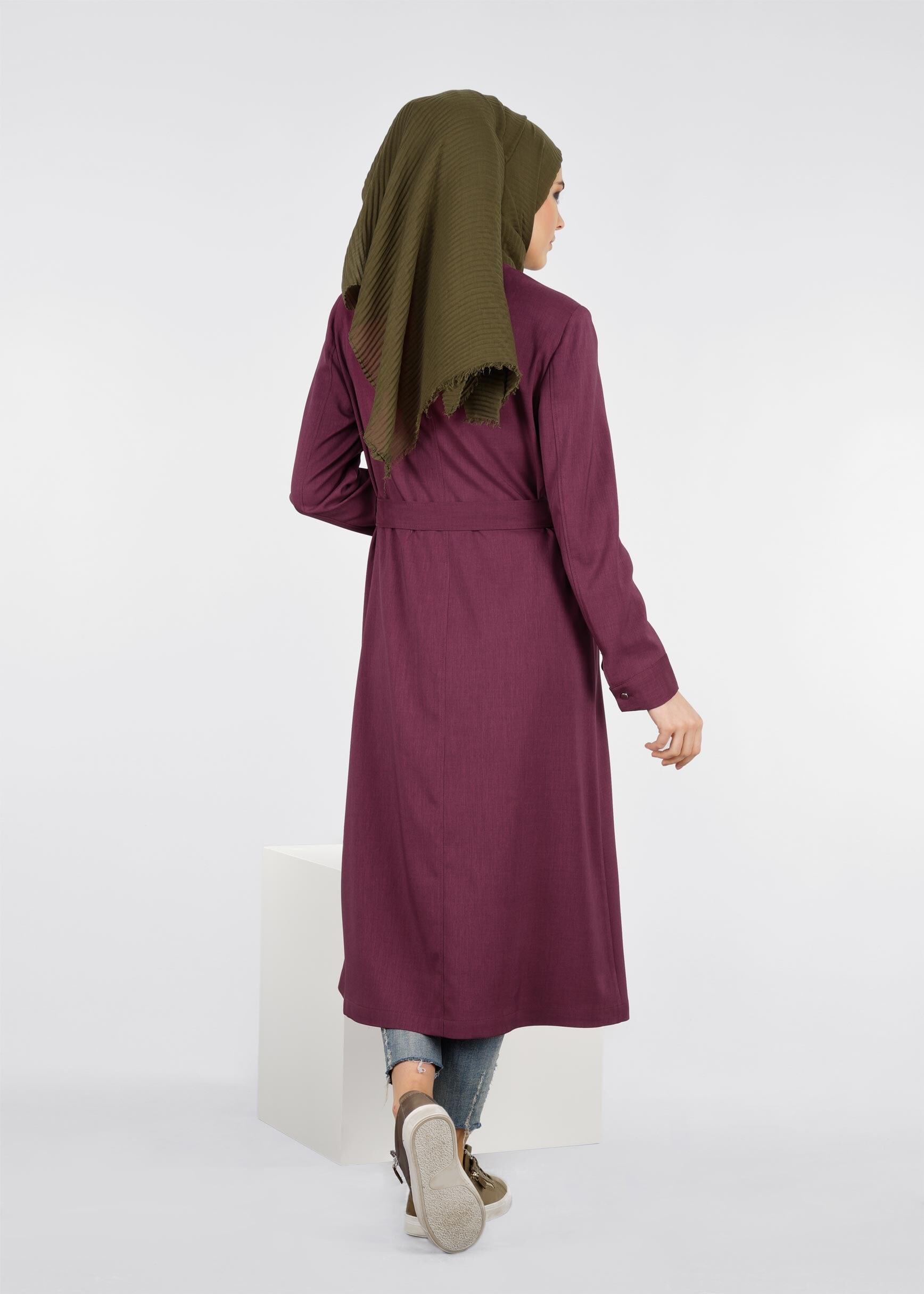 Tesettür giyim MOR FERMUARLI BELDEN BAĞLAMALI GÜL DETAYLI TUNİK 1105