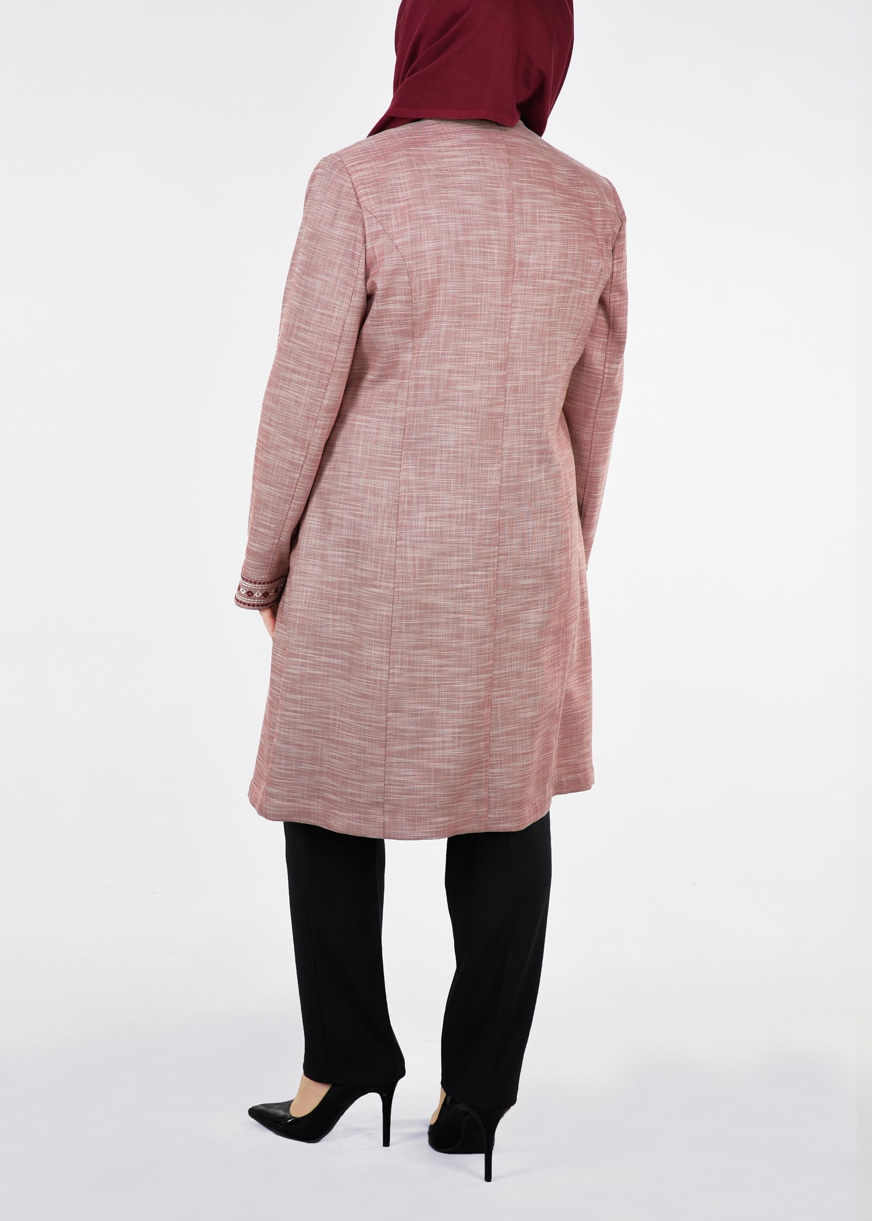 Tesettür giyim TABA NAKIŞLI BİSİKLET YAKA TRENÇKOT