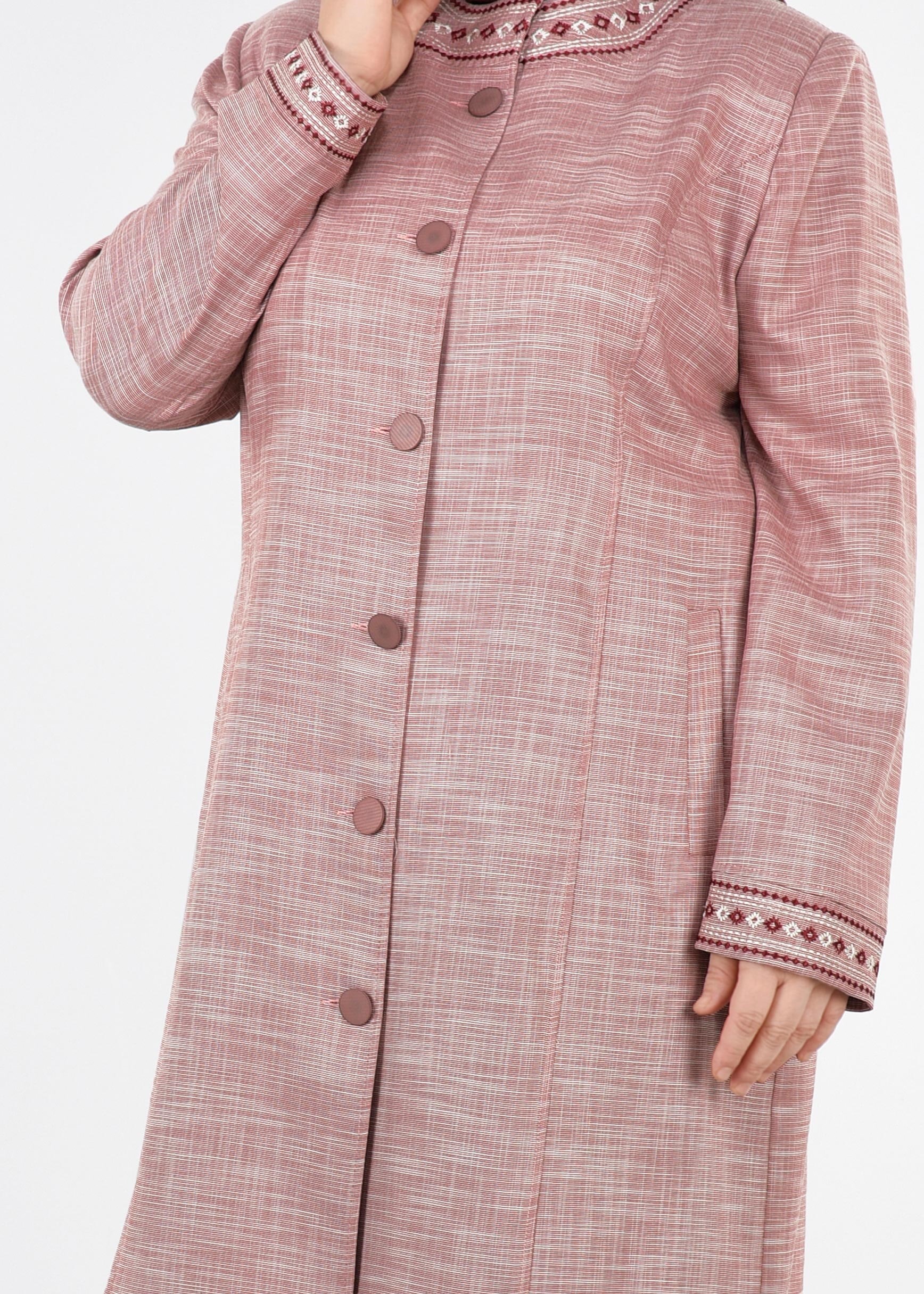 Tesettür giyim TABA NAKIŞLI BİSİKLET YAKA TRENÇKOT