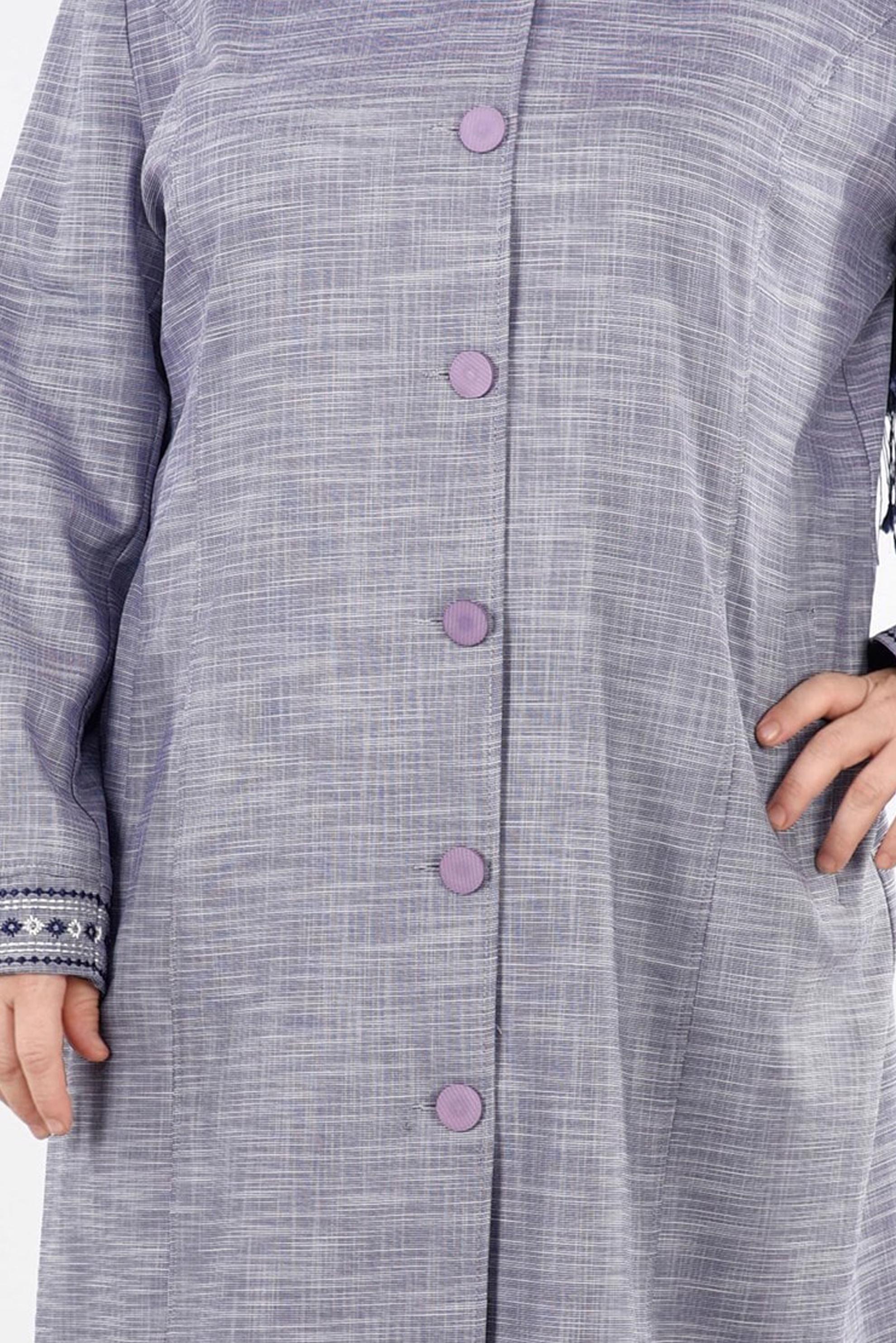 Tesettür giyim LACİVERT NAKIŞLI BİSİKLET YAKA TRENÇKOT 1115