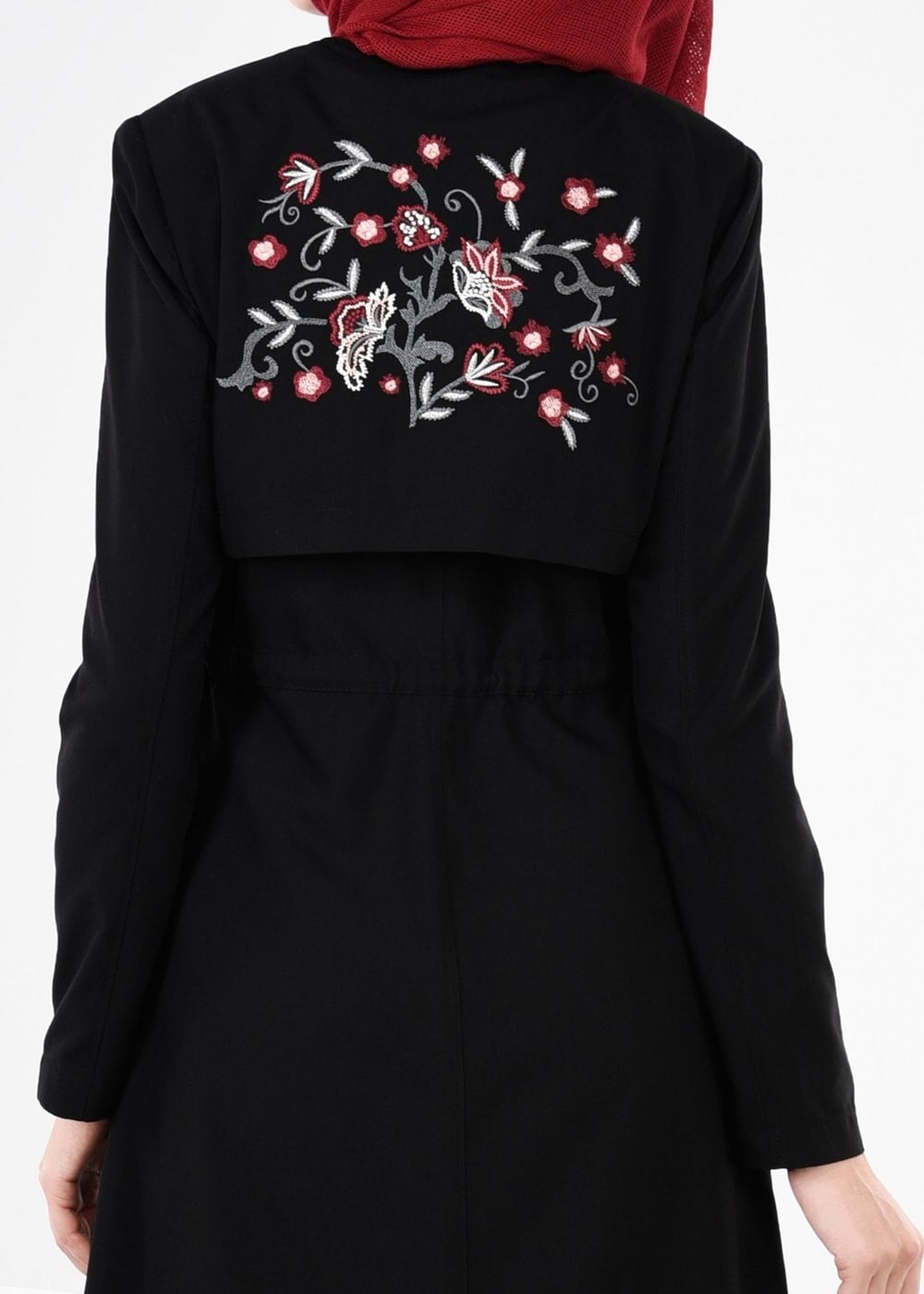 Tesettür giyim SİYAH NAKIŞLI FERMUARLI TRENÇKOT 1124 