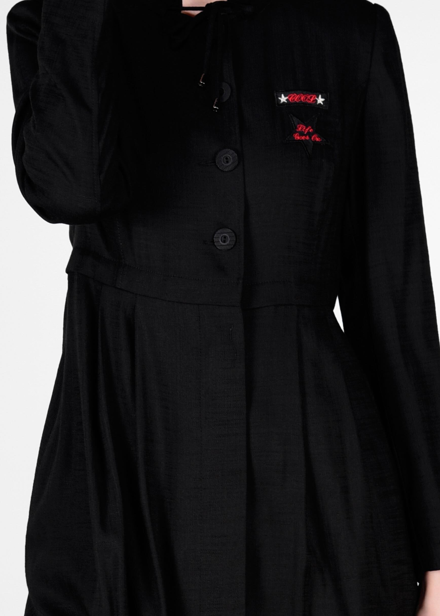 Tesettür giyim SİYAH HAKİM YAKA CEPLİ TRENÇKOT 1014-1