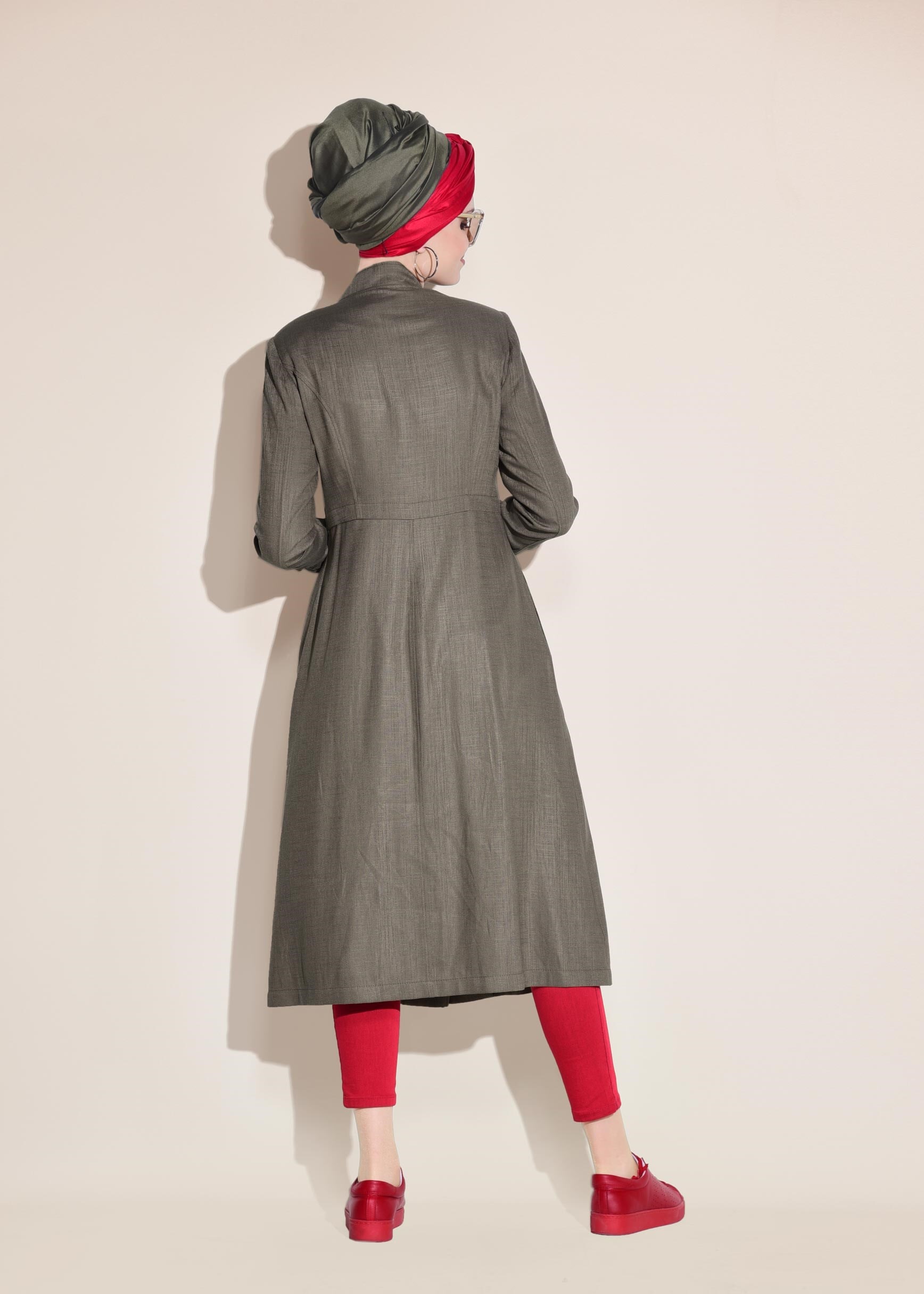 Tesettür giyim VİZON HAKİM YAKA CEPLİ TRENÇKOT 1014-1