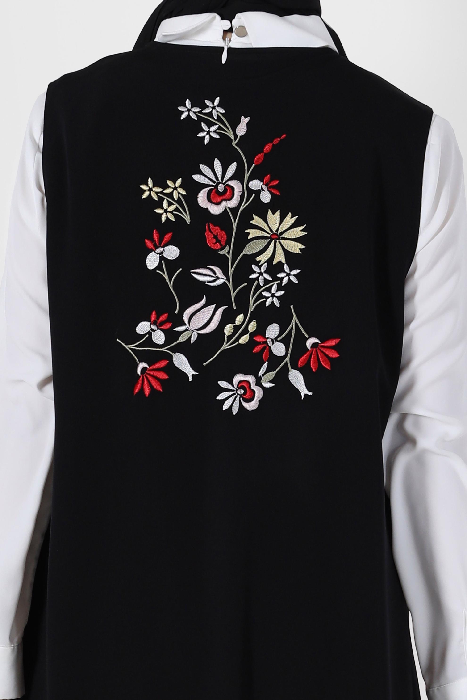 Tesettür giyim SİYAH ÇİÇEKLİ NAKIŞLI YELEK 2721 