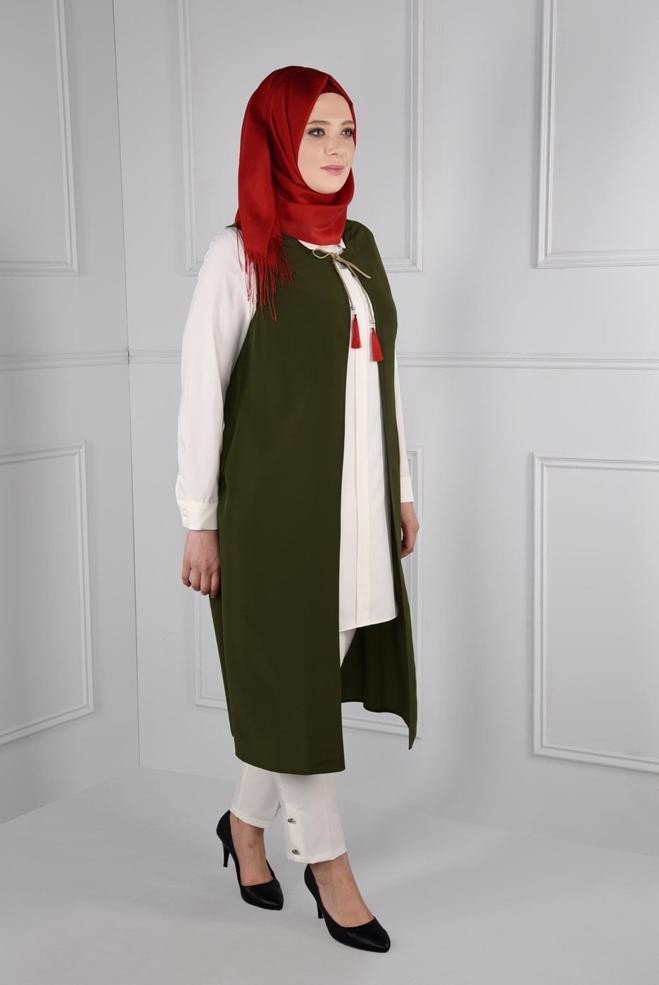 Hijab clothing KHAKI FLORAL EMBROIDERED VEST 2721  - ALVİNA