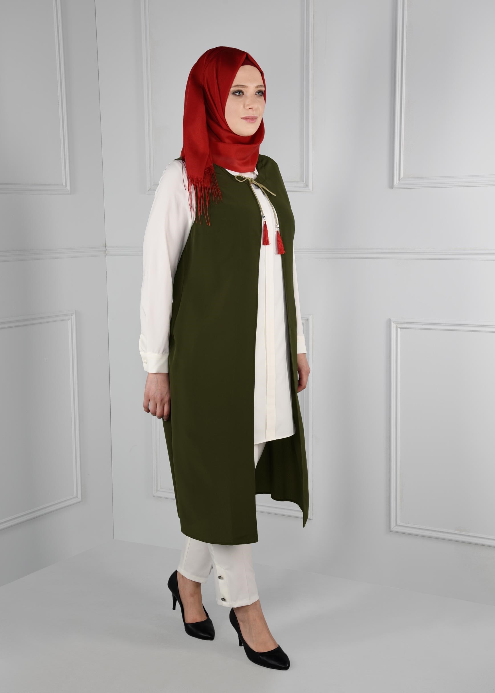 Hijab clothing KHAKI FLORAL EMBROIDERED VEST 2721 