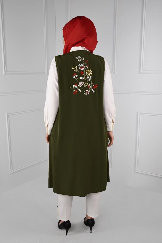 Hijab clothing KHAKI FLORAL EMBROIDERED VEST 2721  - ALVİNA