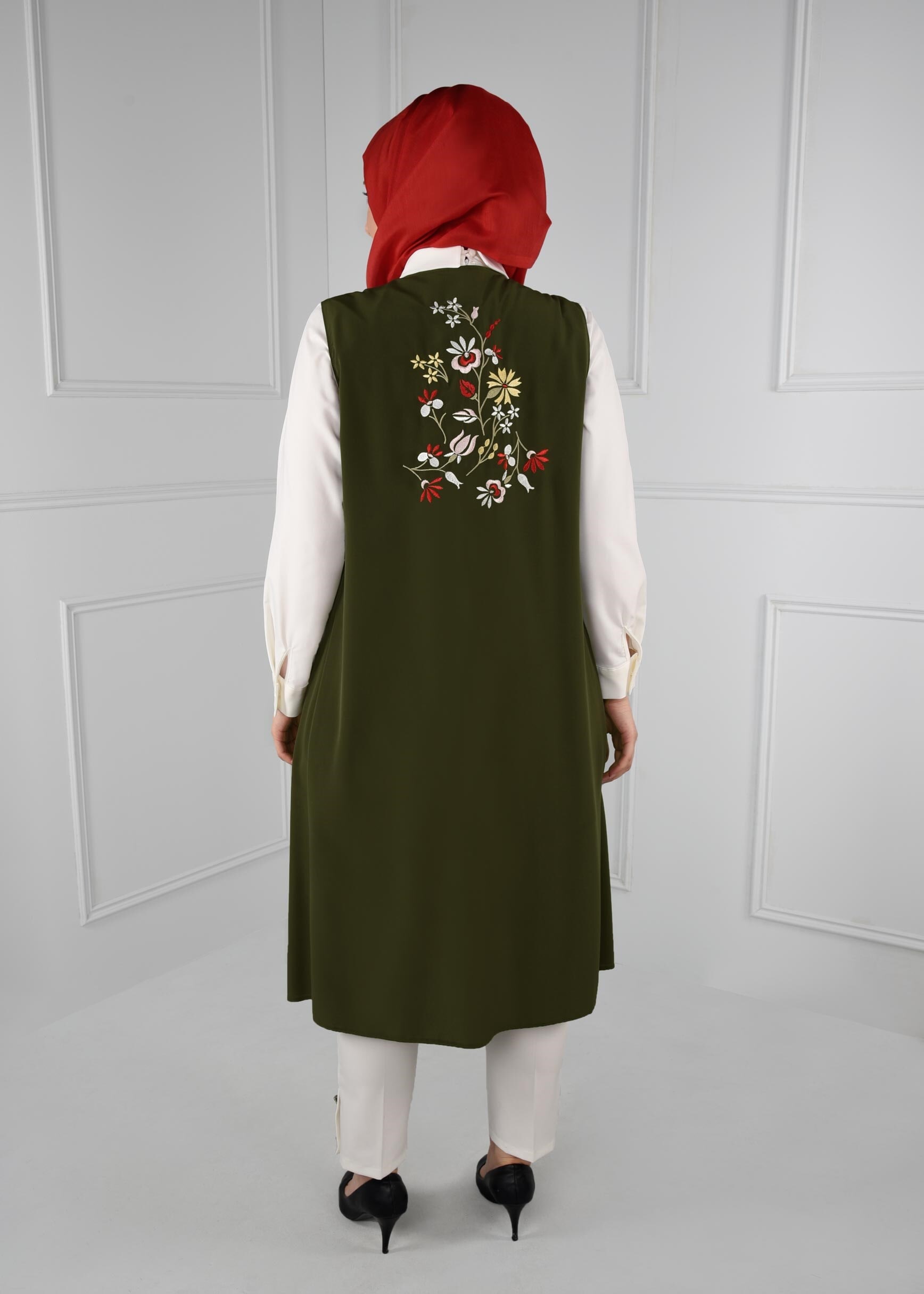 Hijab clothing KHAKI FLORAL EMBROIDERED VEST 2721 
