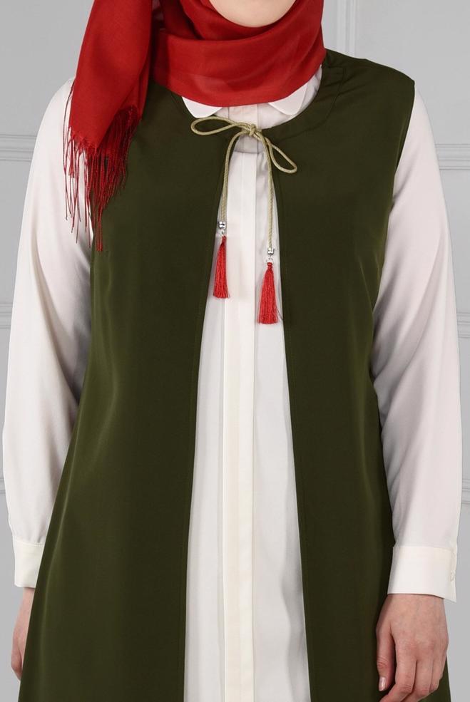 Hijab clothing KHAKI FLORAL EMBROIDERED VEST 2721  - ALVİNA