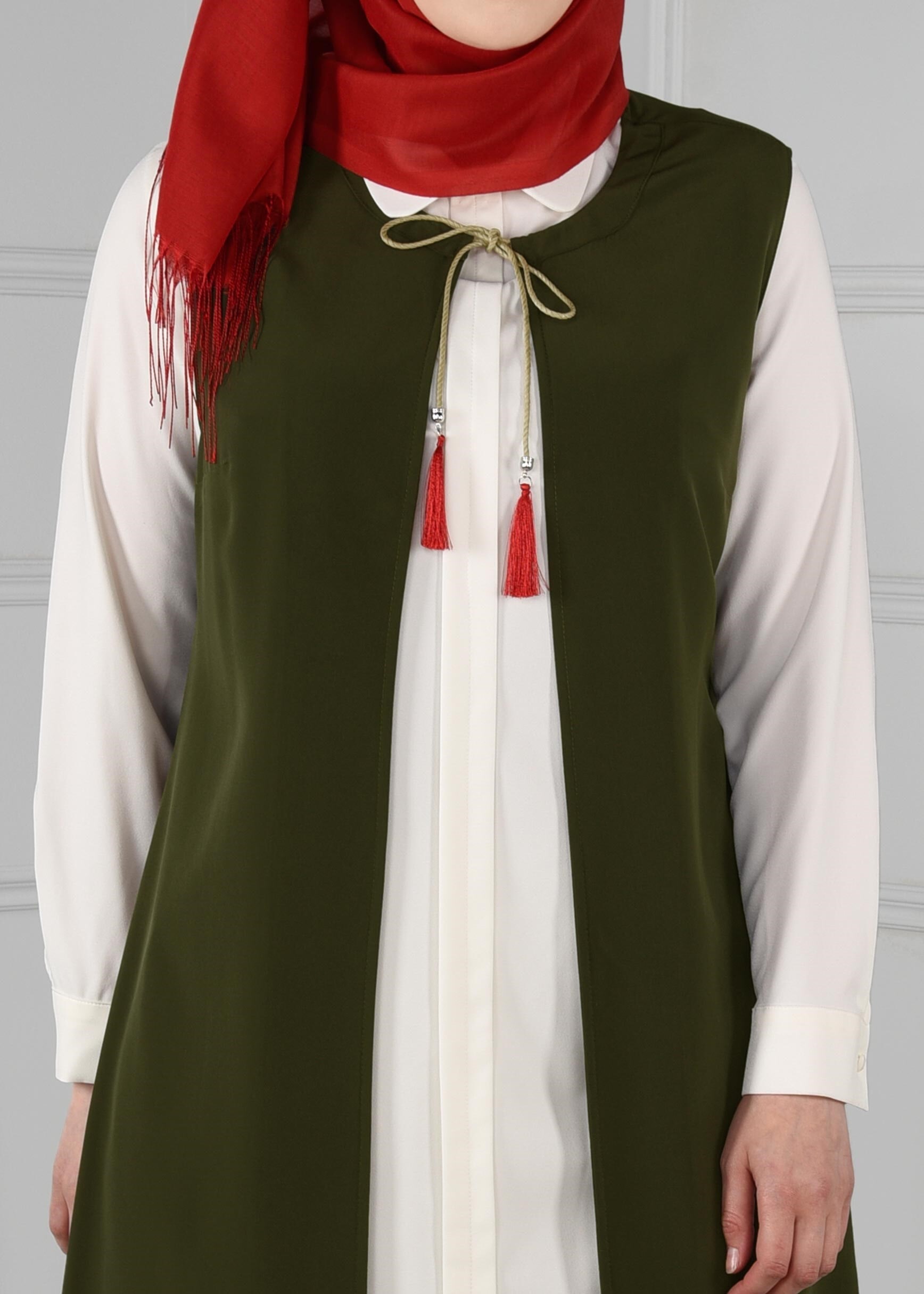 Hijab clothing KHAKI FLORAL EMBROIDERED VEST 2721 