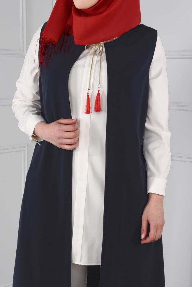 Hijab clothing NAVY BLUE FLORAL EMBROIDERED VEST 2721  - ALVİNA