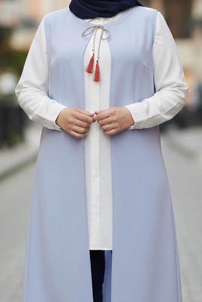 Hijab clothing BLUE FLORAL EMBROIDERED VEST 2721  - ALVİNA