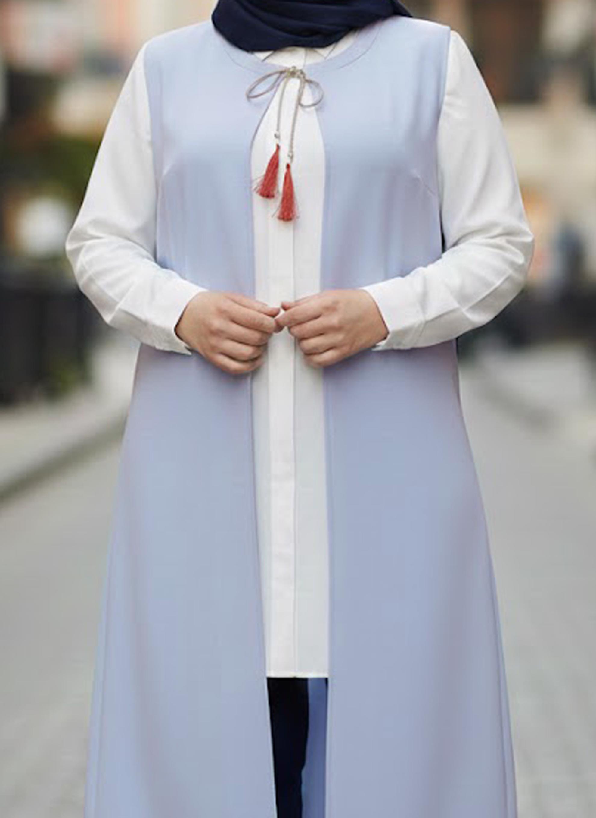 Hijab clothing BLUE FLORAL EMBROIDERED VEST 2721 