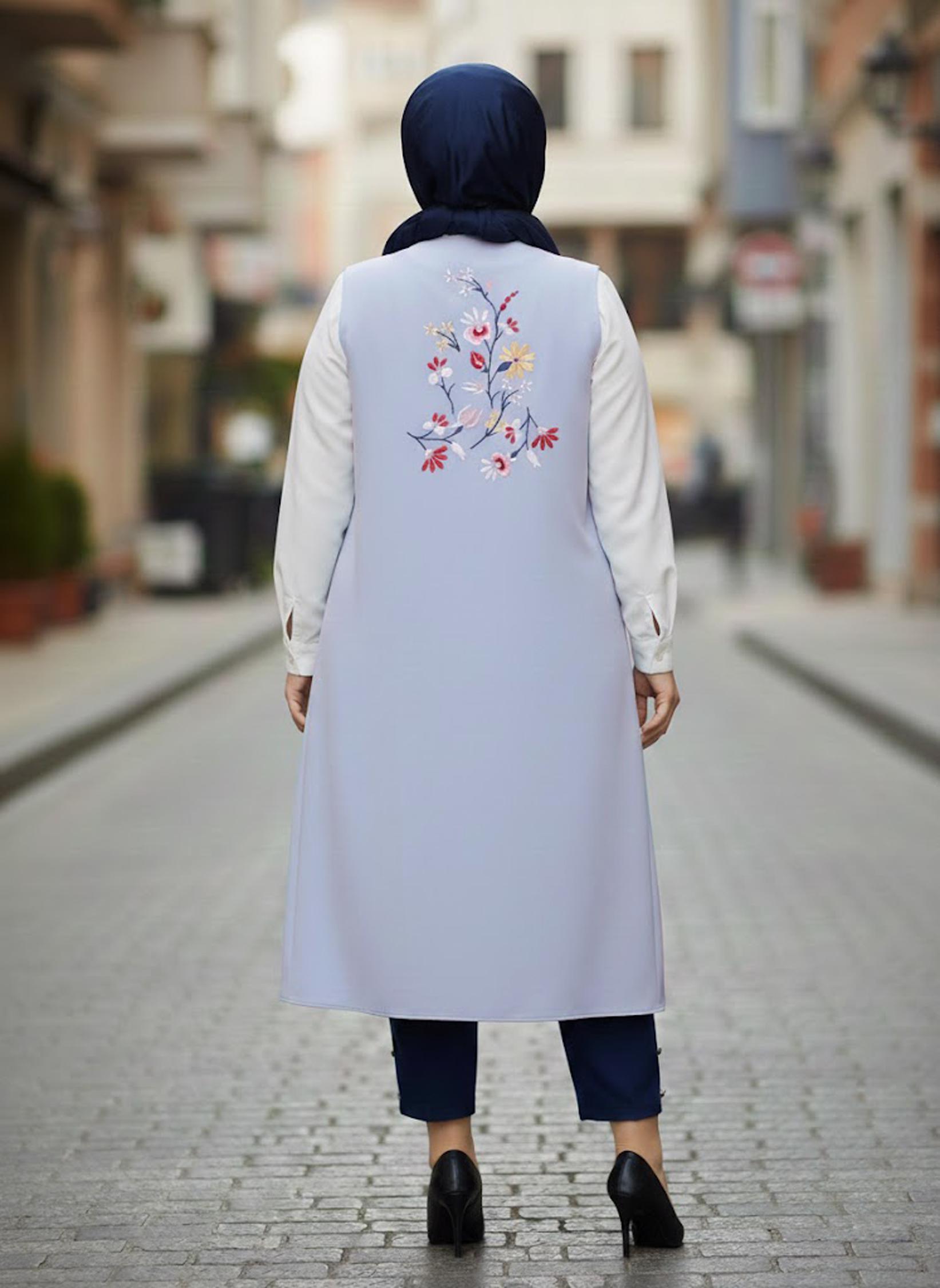 Hijab clothing BLUE FLORAL EMBROIDERED VEST 2721 