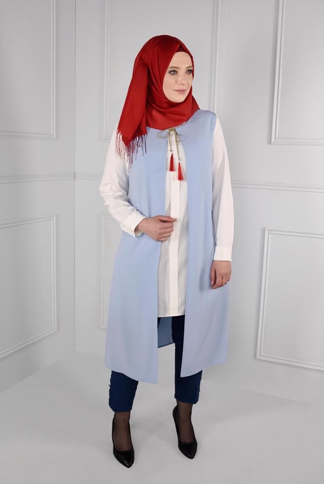 Hijab clothing BLUE FLORAL EMBROIDERED VEST 2721  - ALVİNA