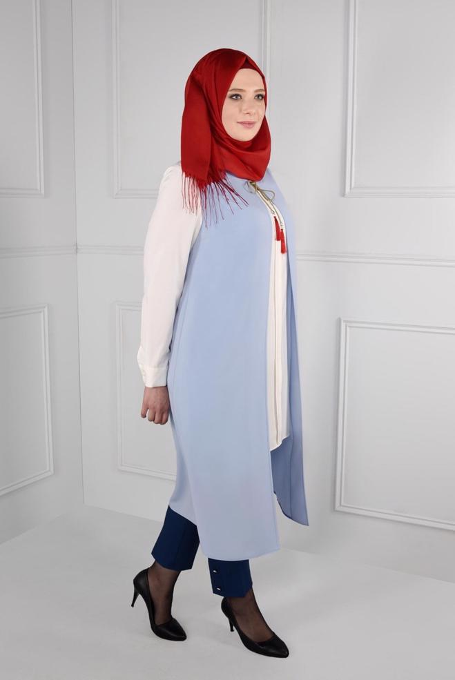 Hijab clothing BLUE FLORAL EMBROIDERED VEST 2721  - ALVİNA