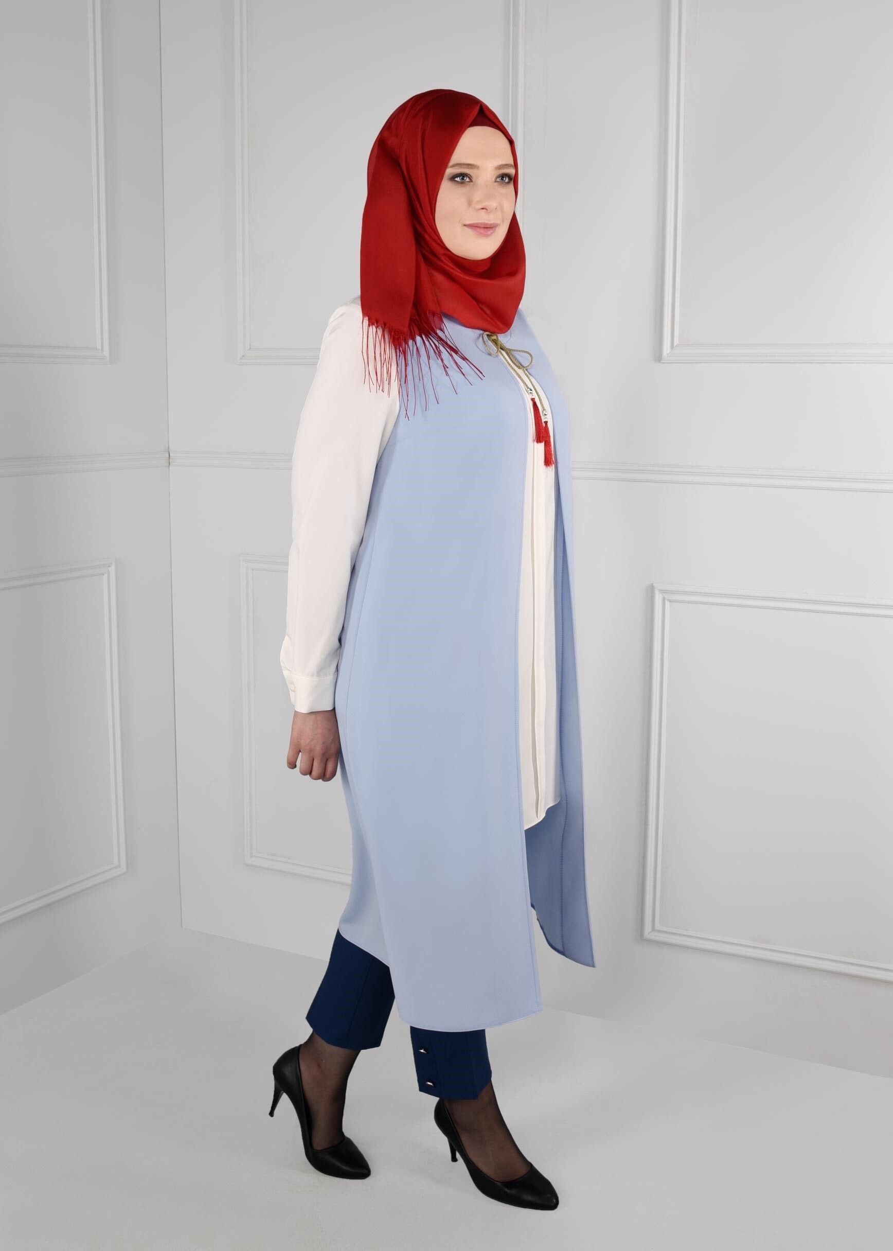 Hijab clothing BLUE FLORAL EMBROIDERED VEST 2721 