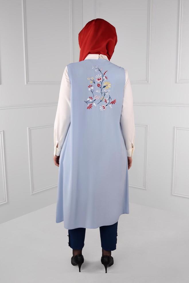 Hijab clothing BLUE FLORAL EMBROIDERED VEST 2721  - ALVİNA