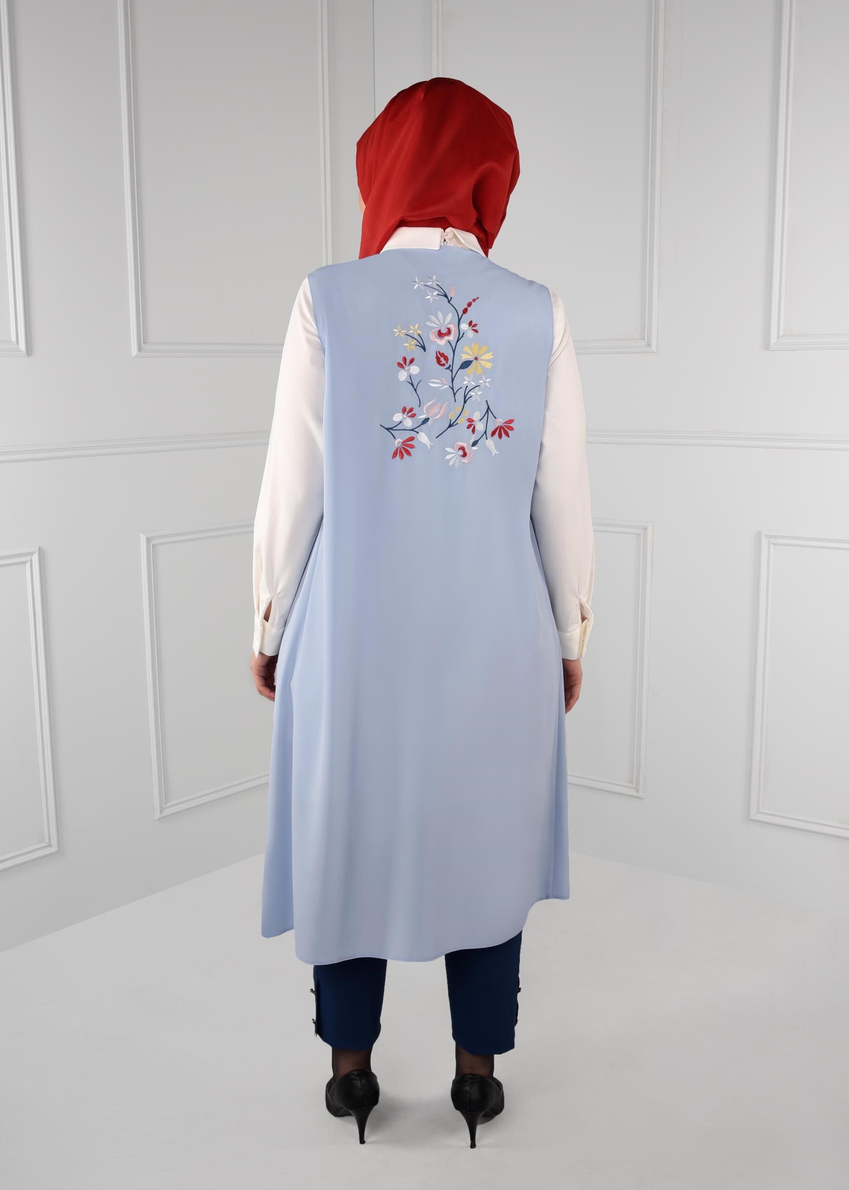 Hijab clothing BLUE FLORAL EMBROIDERED VEST 2721 