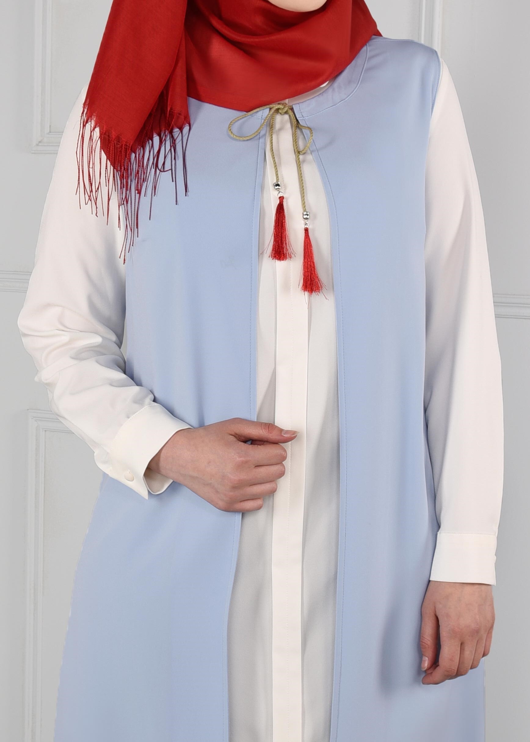 Hijab clothing BLUE FLORAL EMBROIDERED VEST 2721 