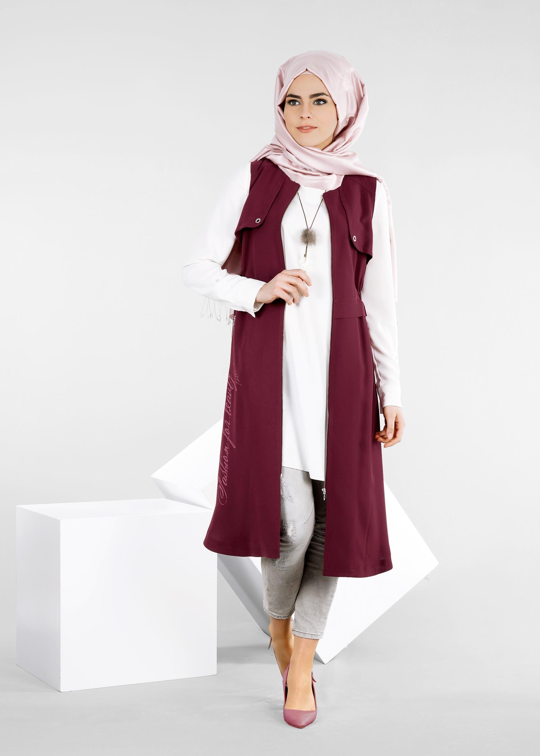 Tesettür giyim BORDO 4204 7515 YELEK 36/44 TEK38