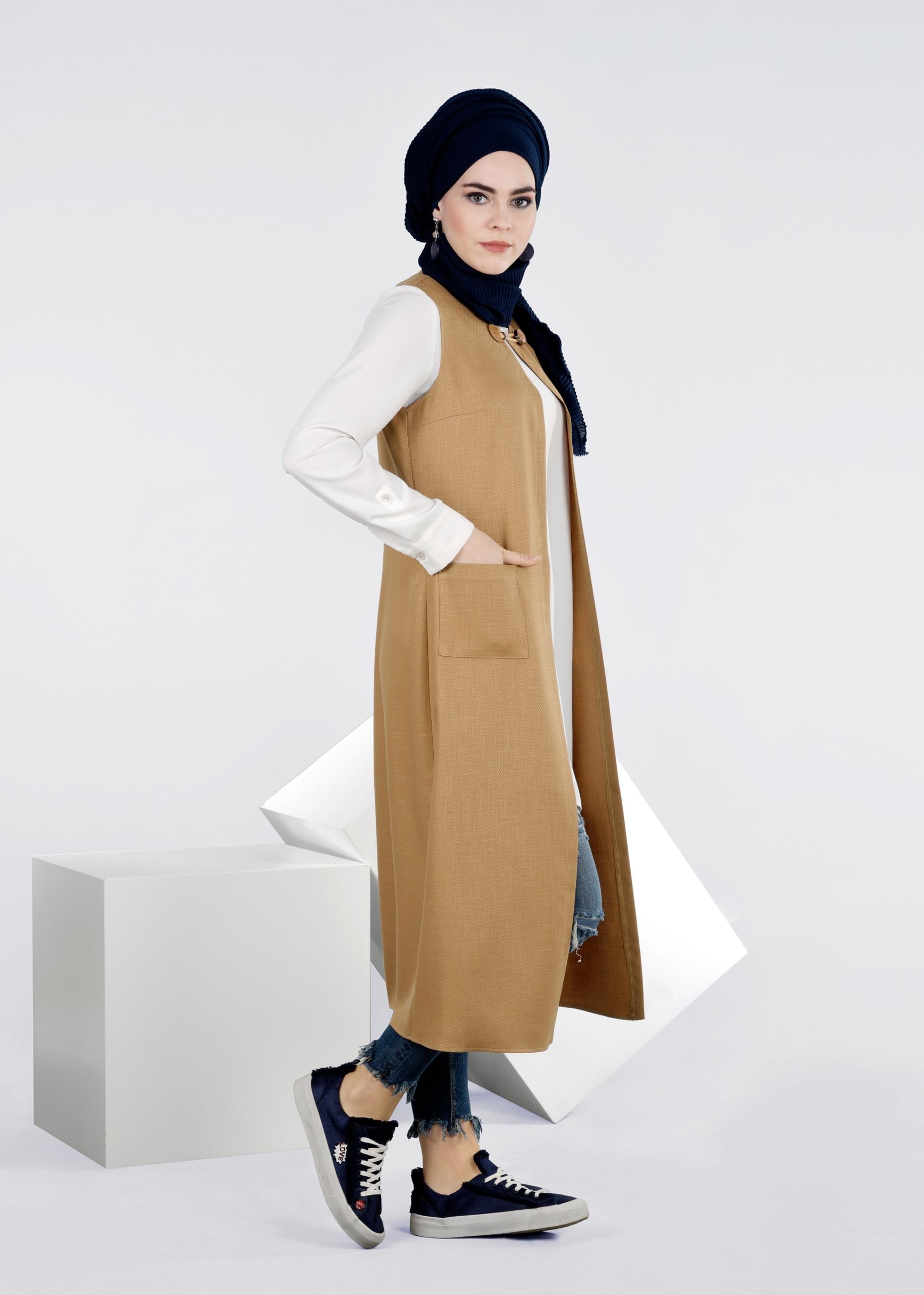 Tesettür giyim KAHVE 4217 SHADOW YELEK 38/46 TEK40