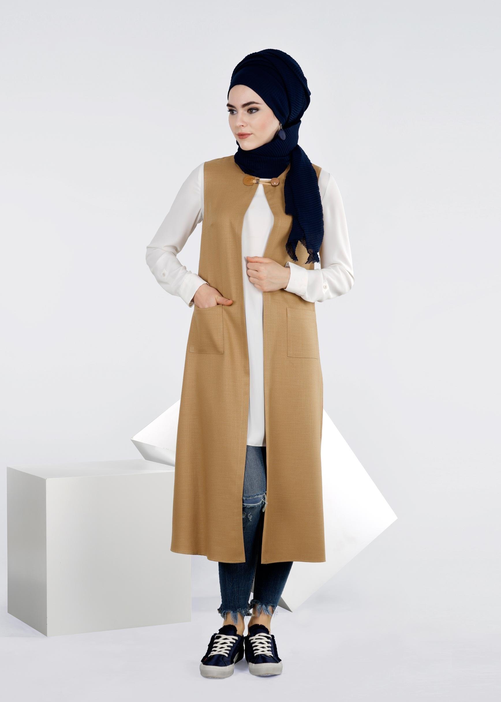Tesettür giyim KAHVE 4217 SHADOW YELEK 38/46 TEK40