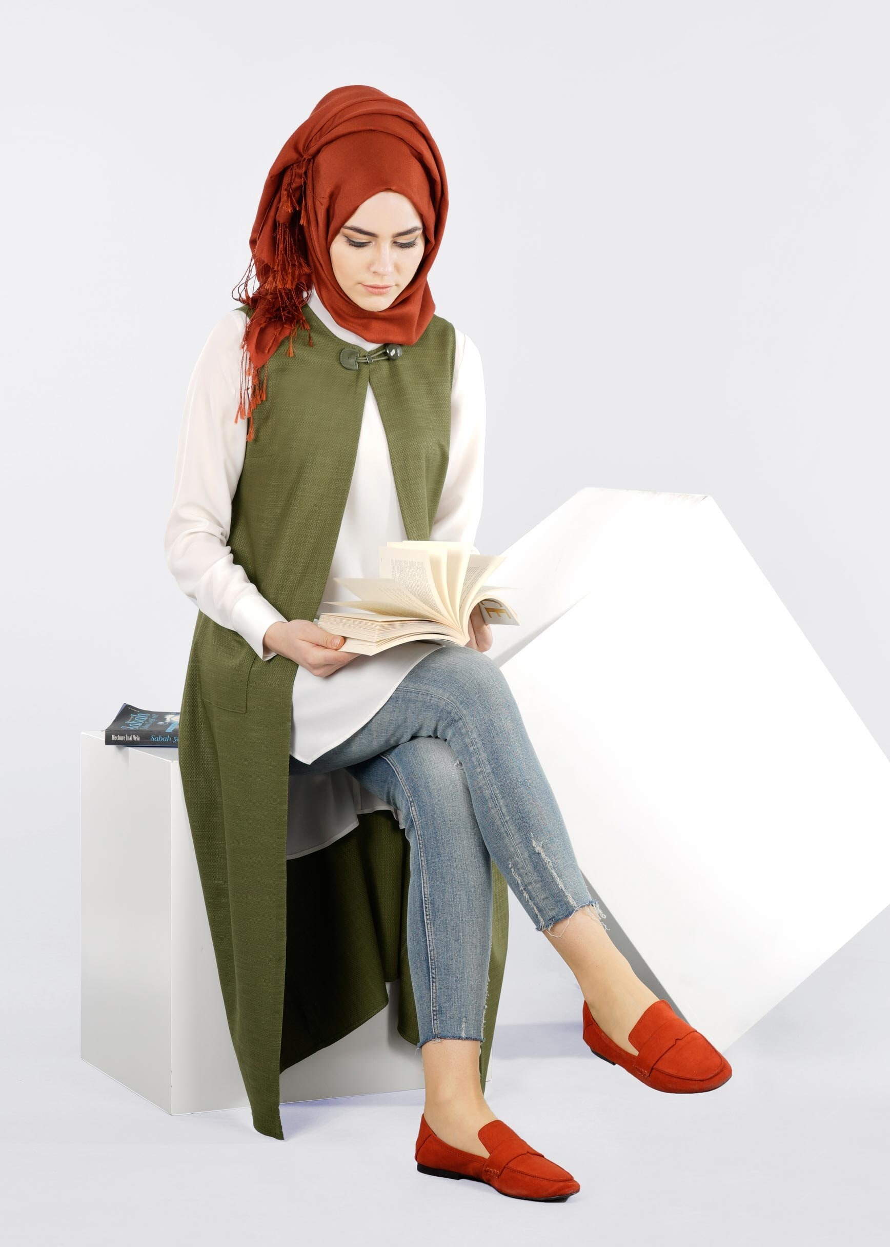 Tesettür giyim HAKİ 4217 SHADOW YELEK 38/46 TEK40