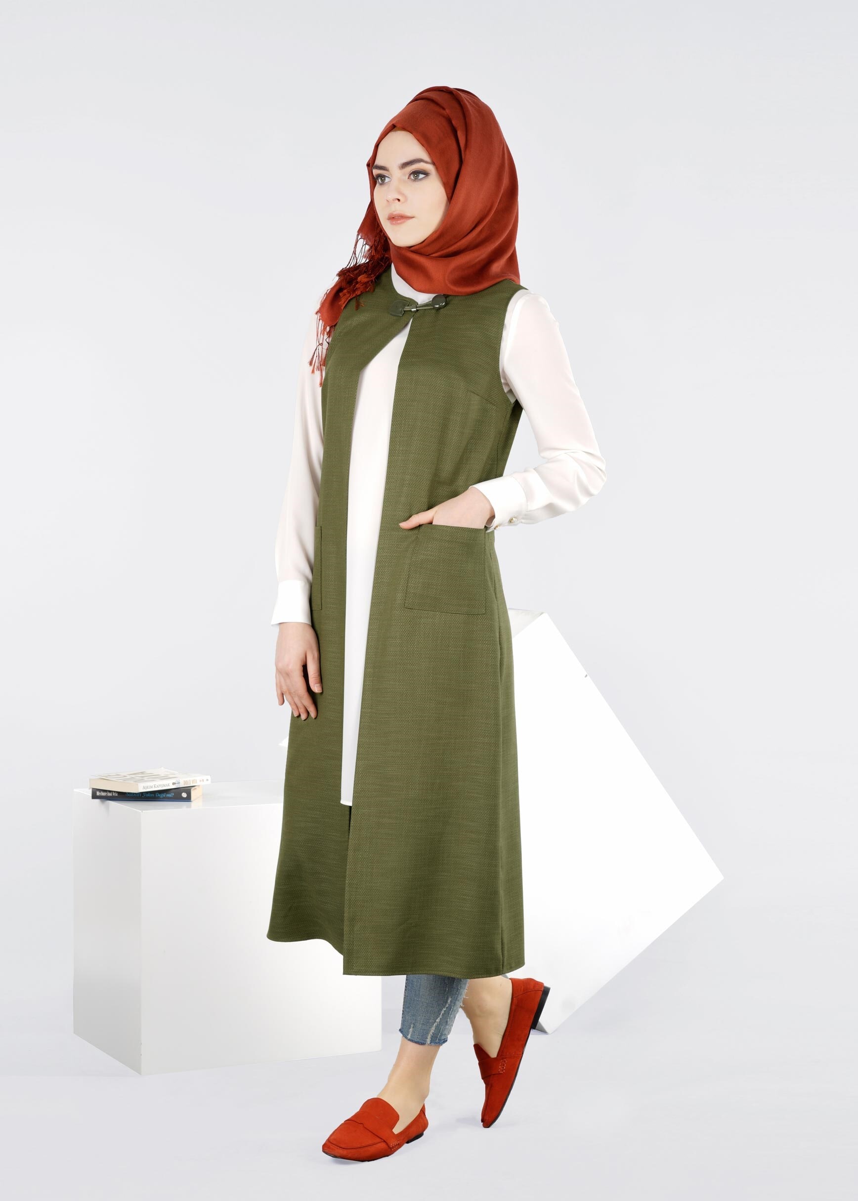 Tesettür giyim HAKİ 4217 SHADOW YELEK 38/46 TEK40