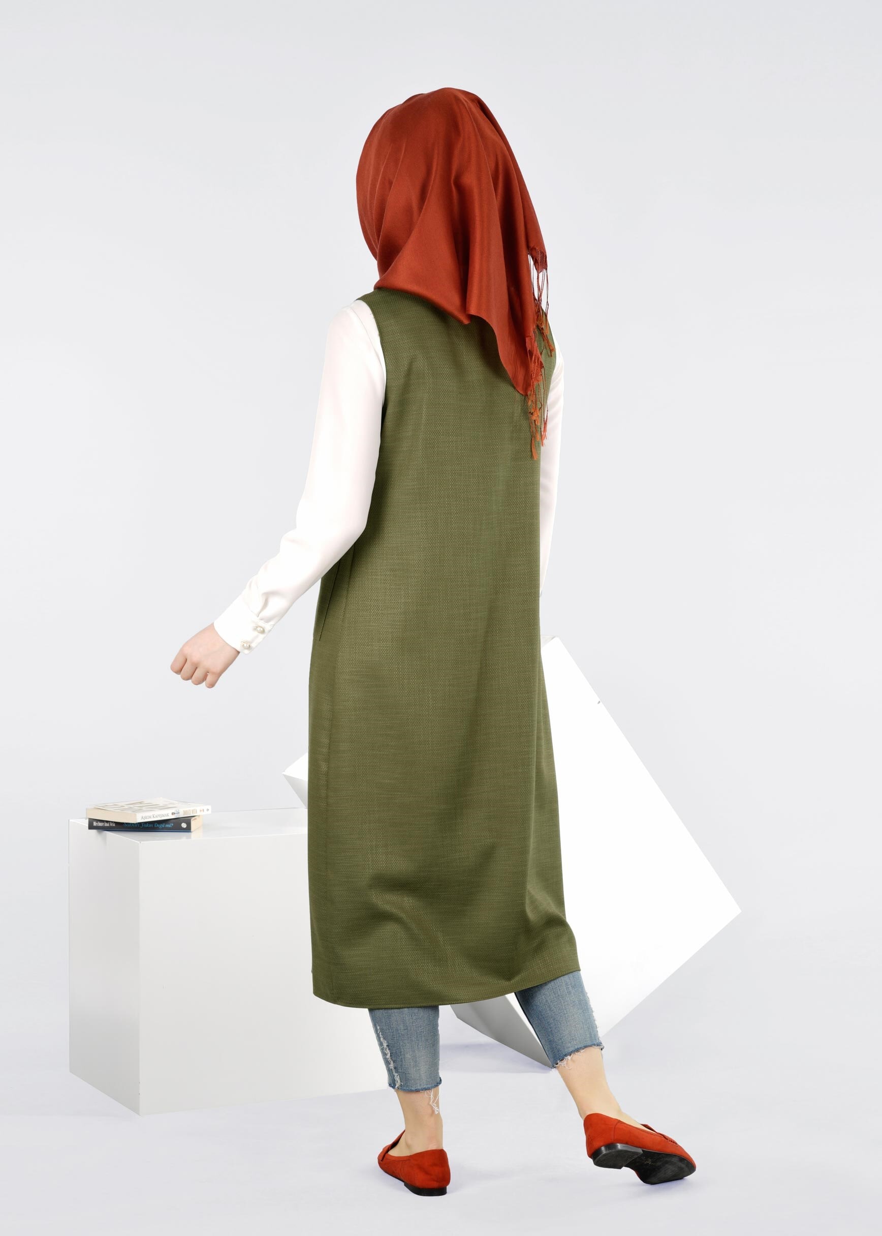 Tesettür giyim HAKİ 4217 SHADOW YELEK 38/46 TEK40