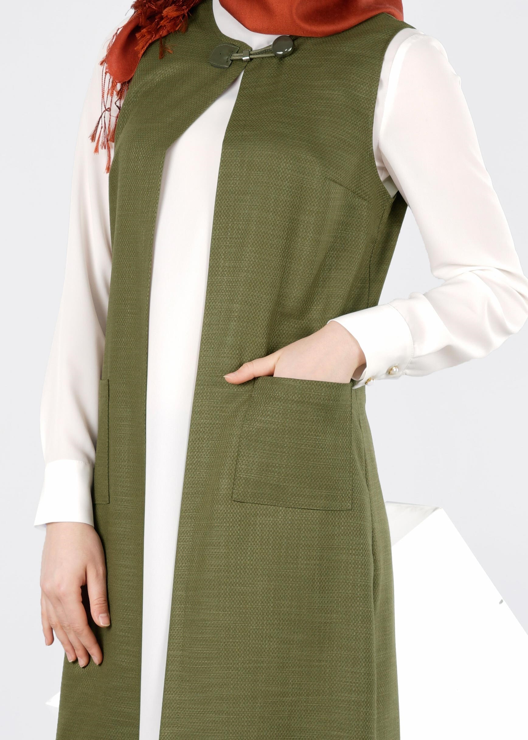 Tesettür giyim HAKİ 4217 SHADOW YELEK 38/46 TEK40