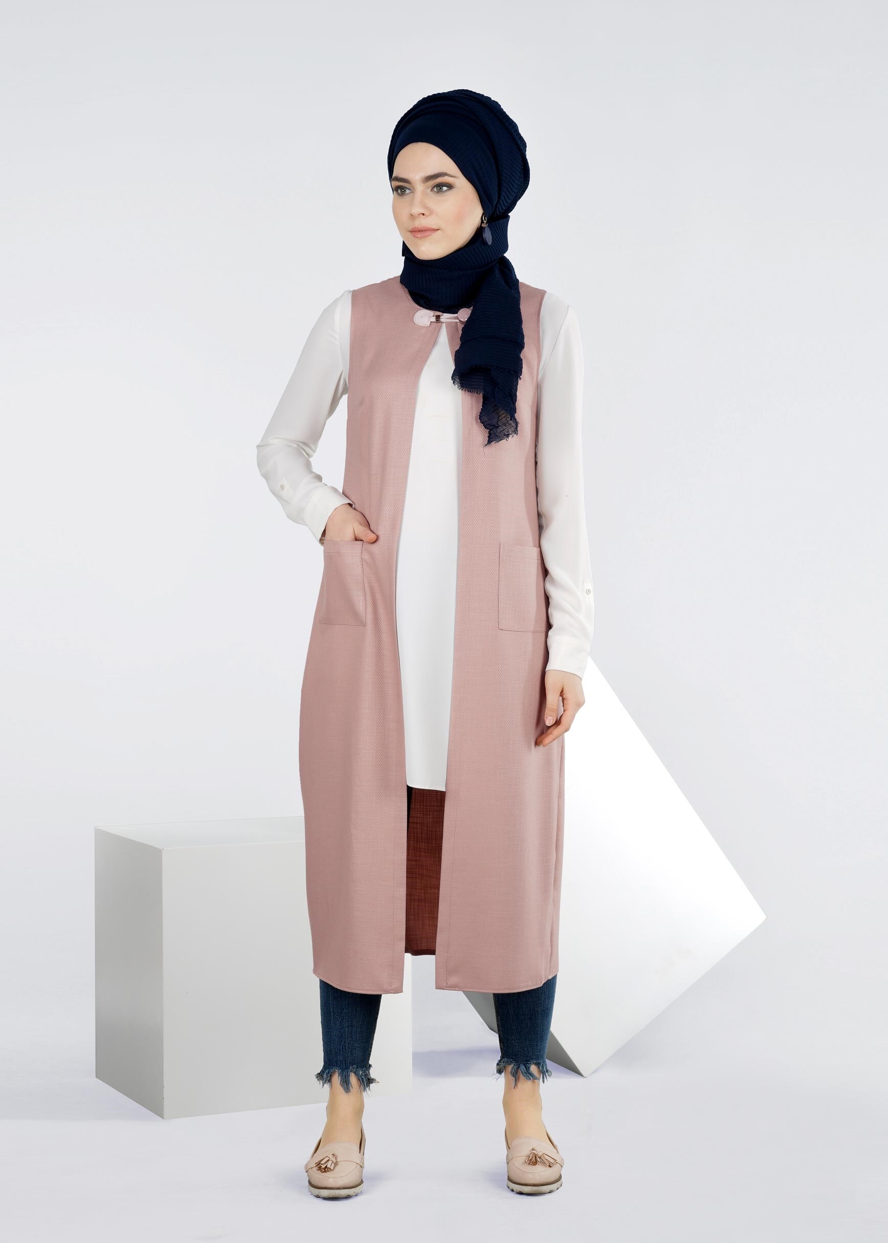 Tesettür giyim PUDRA 4217 SHADOW YELEK 38/46 TEK40