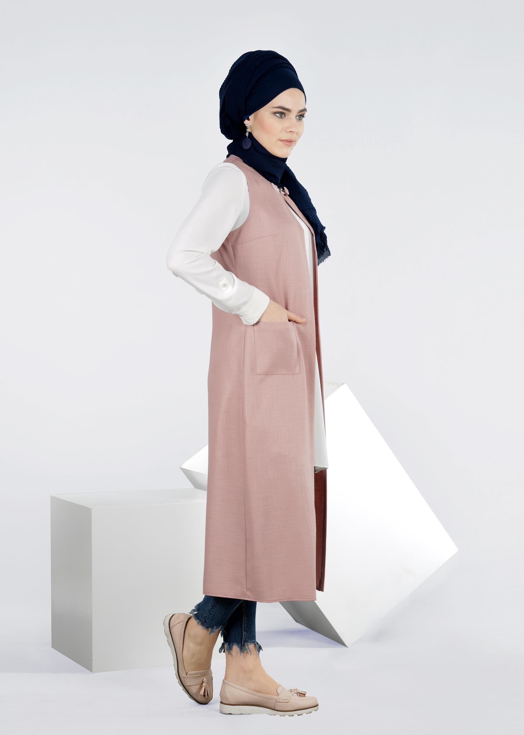 Tesettür giyim PUDRA 4217 SHADOW YELEK 38/46 TEK40