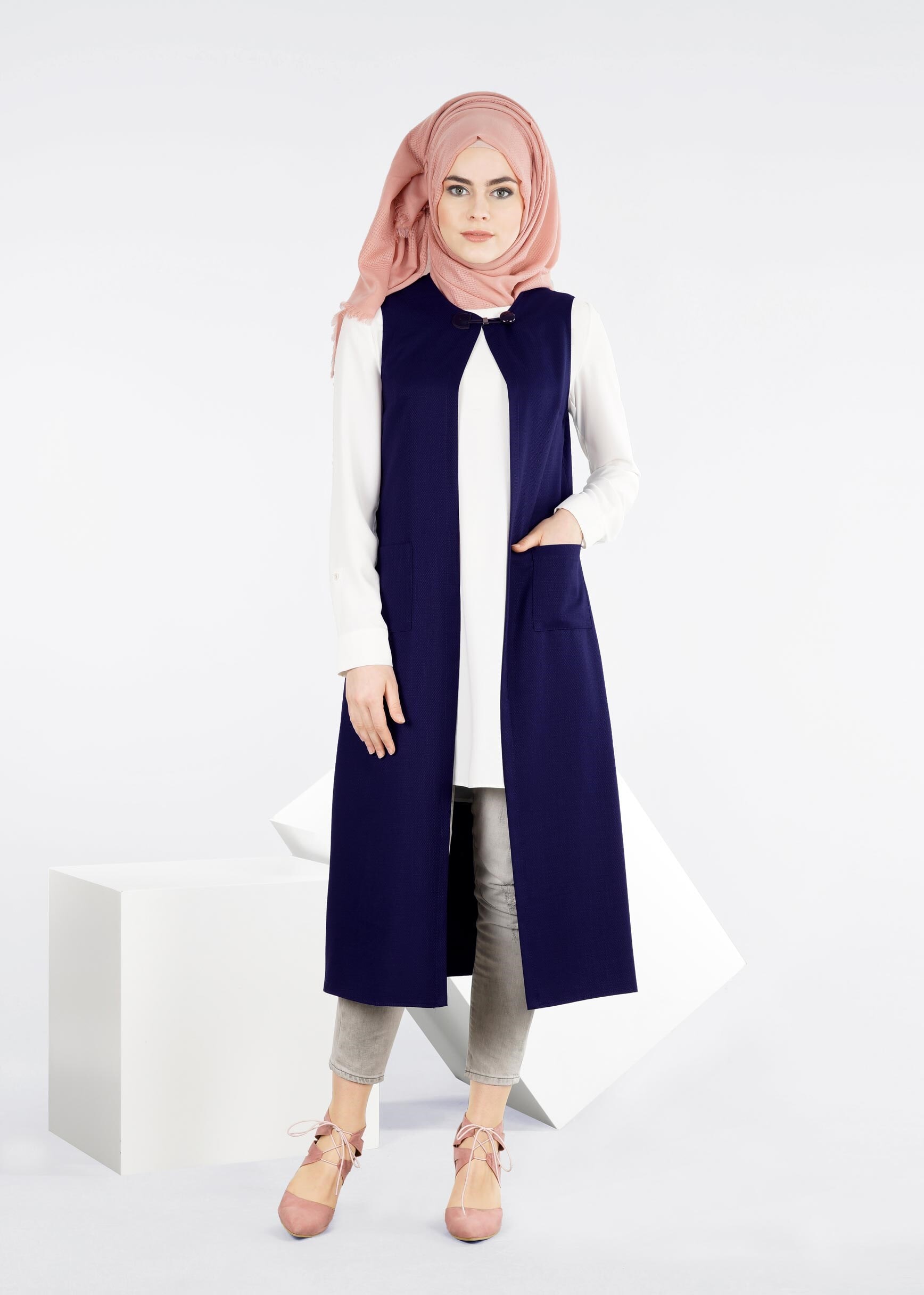 Tesettür giyim LACİVERT 4217 SHADOW YELEK 38/46 TEK40