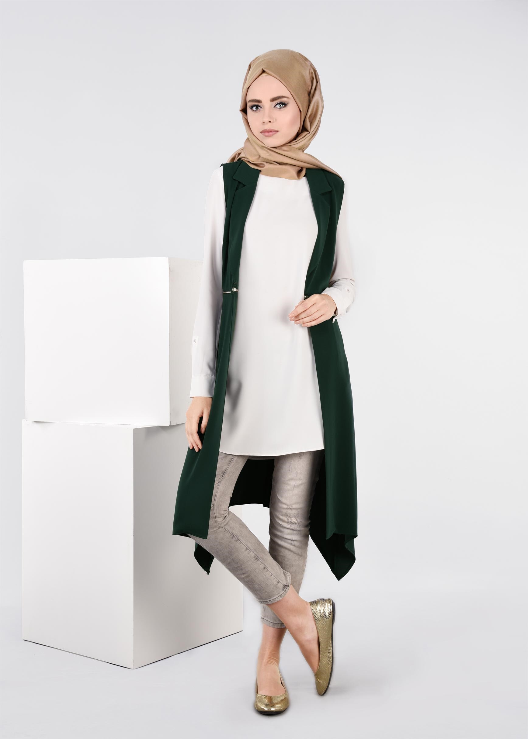 Tesettür giyim YEŞİL 4273 VİRONA YELEK 38/46 TEK40