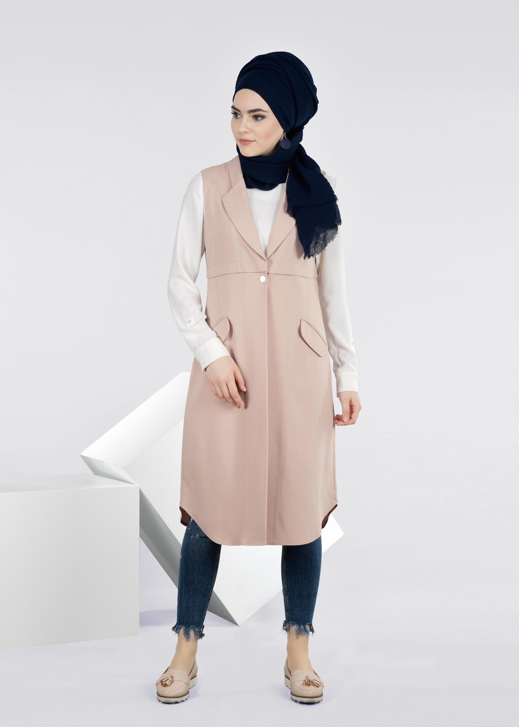 Tesettür giyim PUDRA 4274 STİL 8563 YELEK 38/46 TEK40