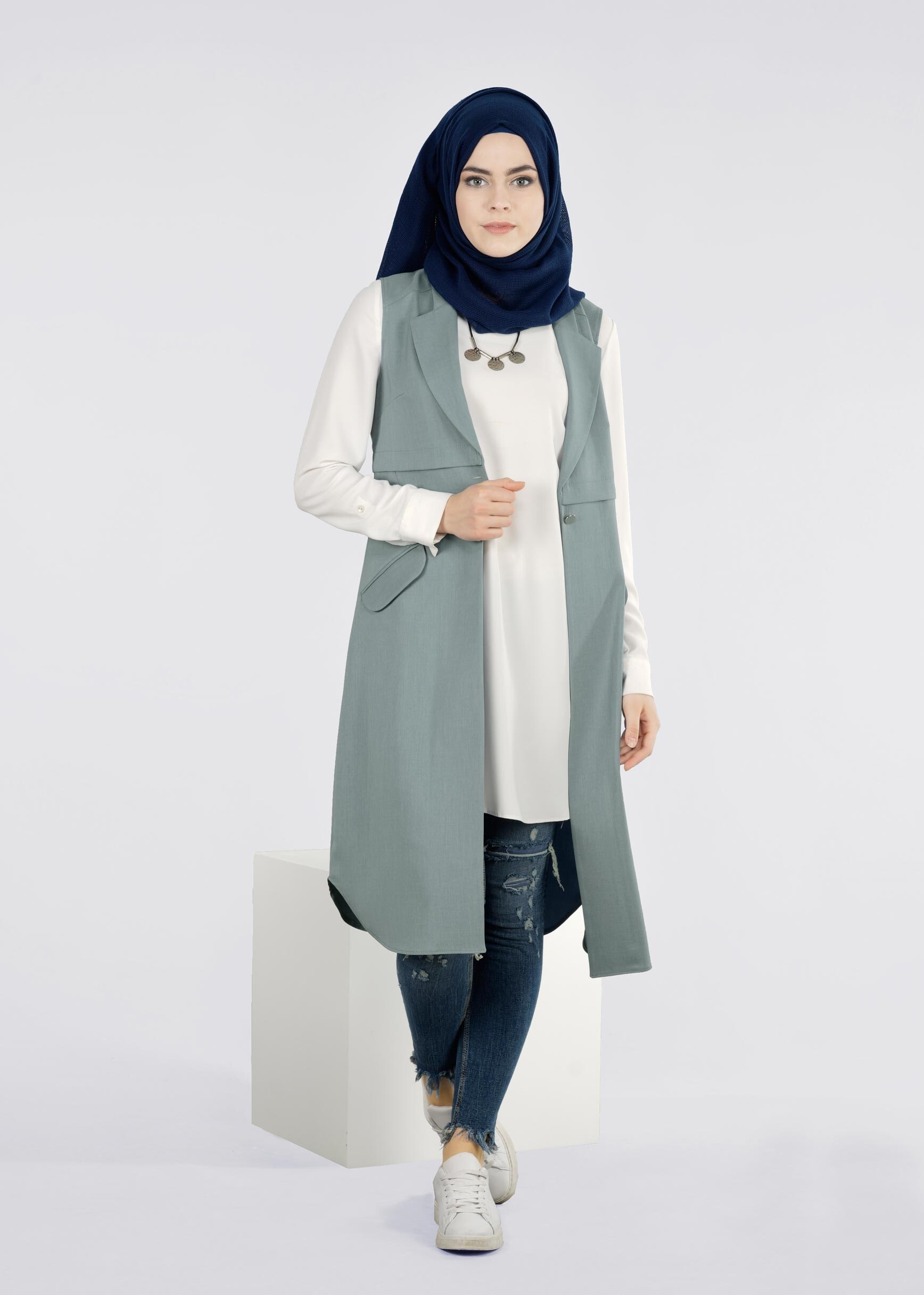 Tesettür giyim MAVİ 4274 STİL 8563 YELEK 38/46 TEK40