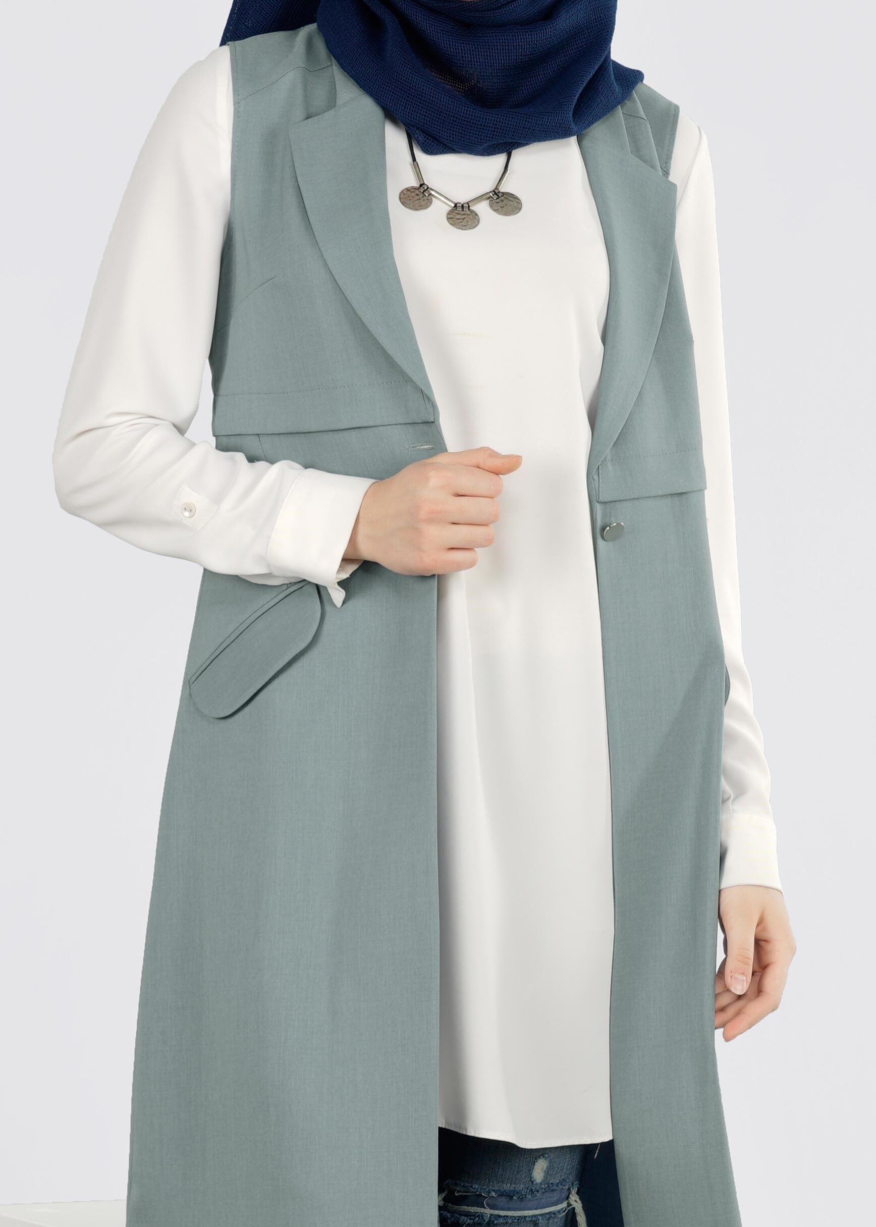 Tesettür giyim MAVİ 4274 STİL 8563 YELEK 38/46 TEK40