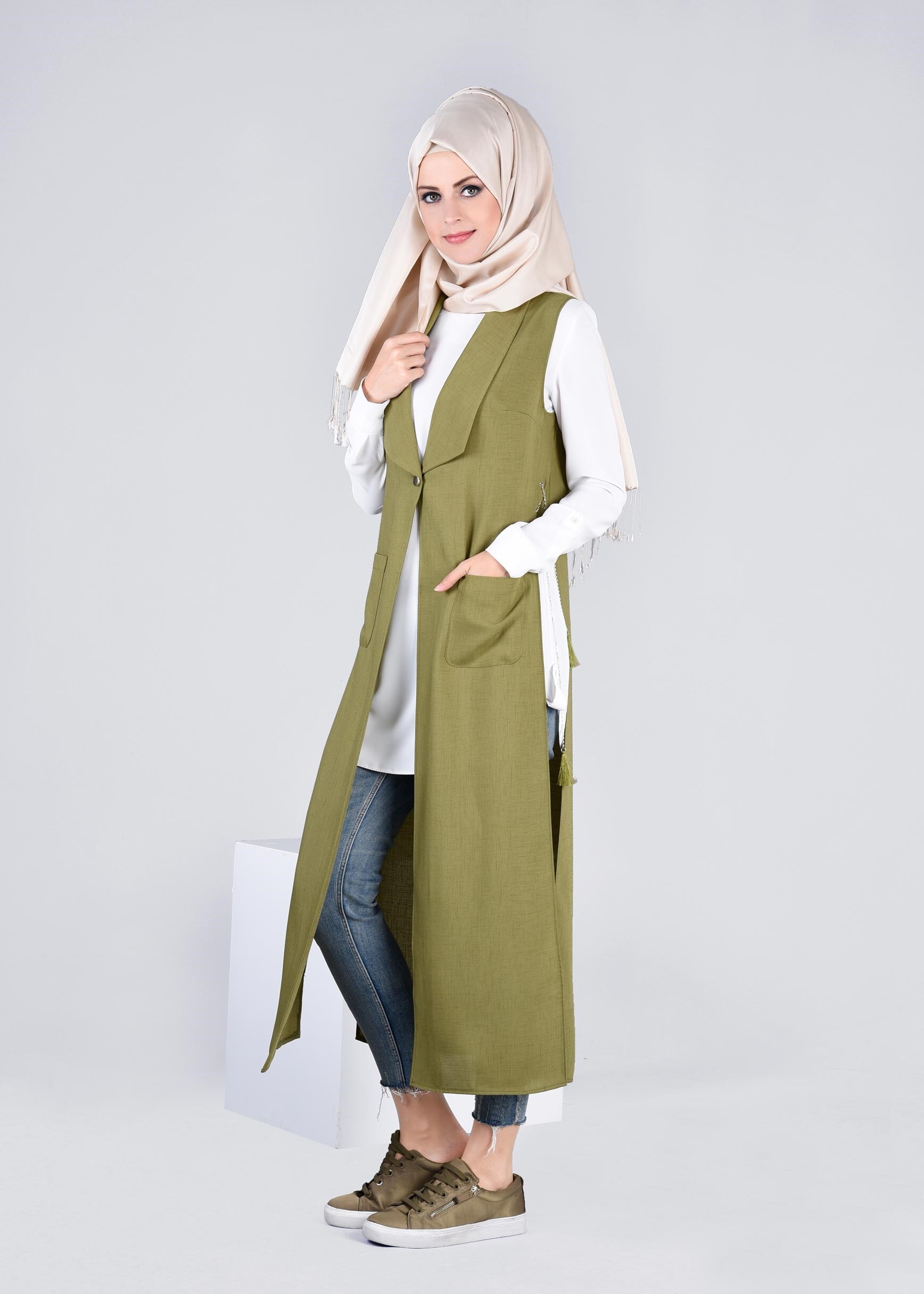 Tesettür giyim YEŞİL 4275 YOGA YELEK 38/46 TEK40