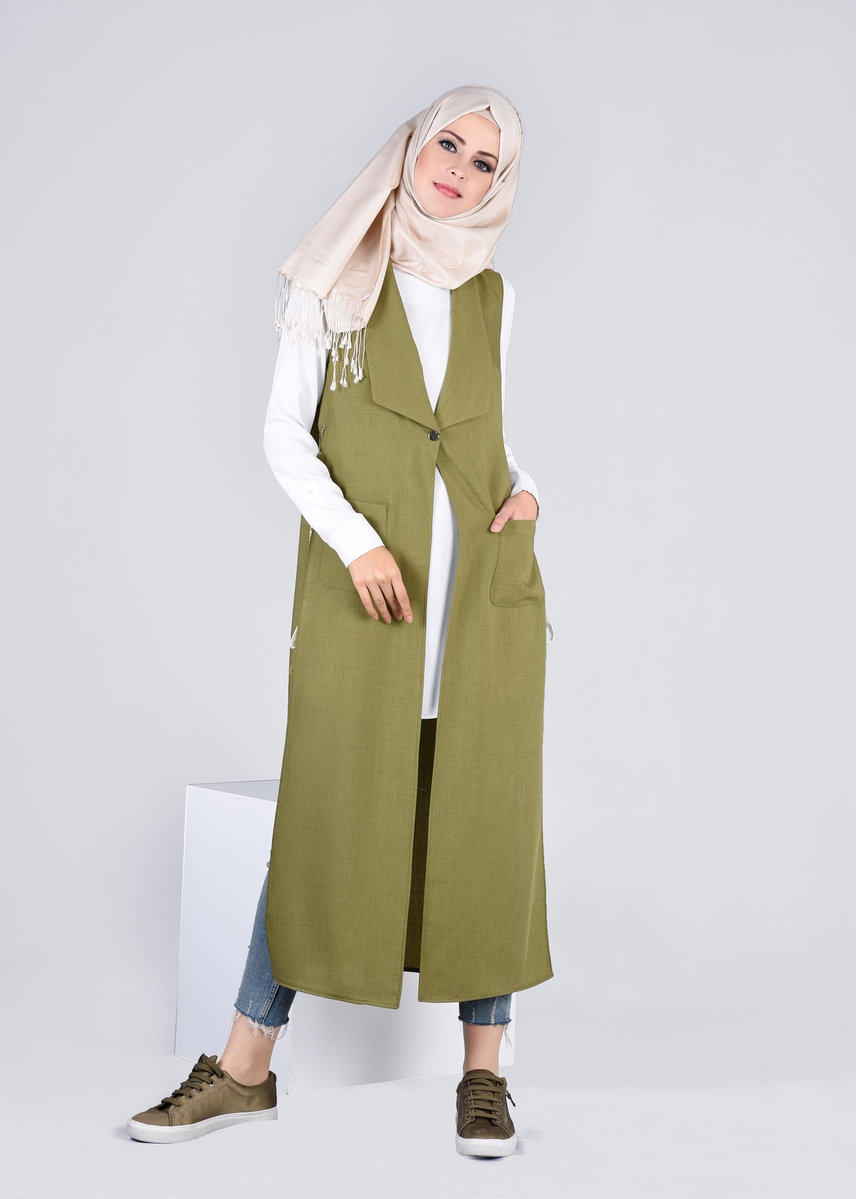 Tesettür giyim YEŞİL 4275 YOGA YELEK 38/46 TEK40