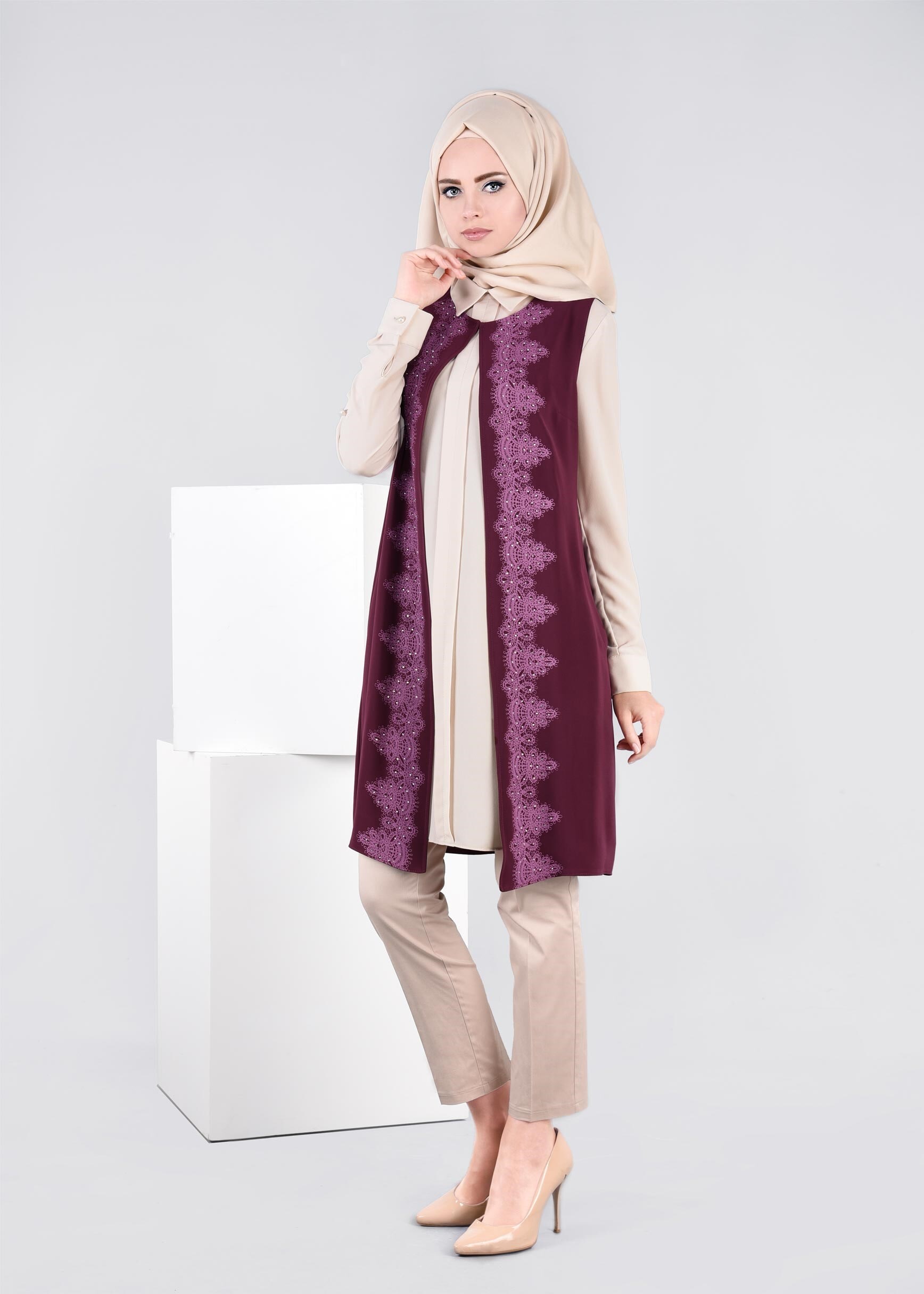 Tesettür giyim MÜRDÜM 4277 VİRONA 2&prime;Lİ YELEK 40/48 TEK38