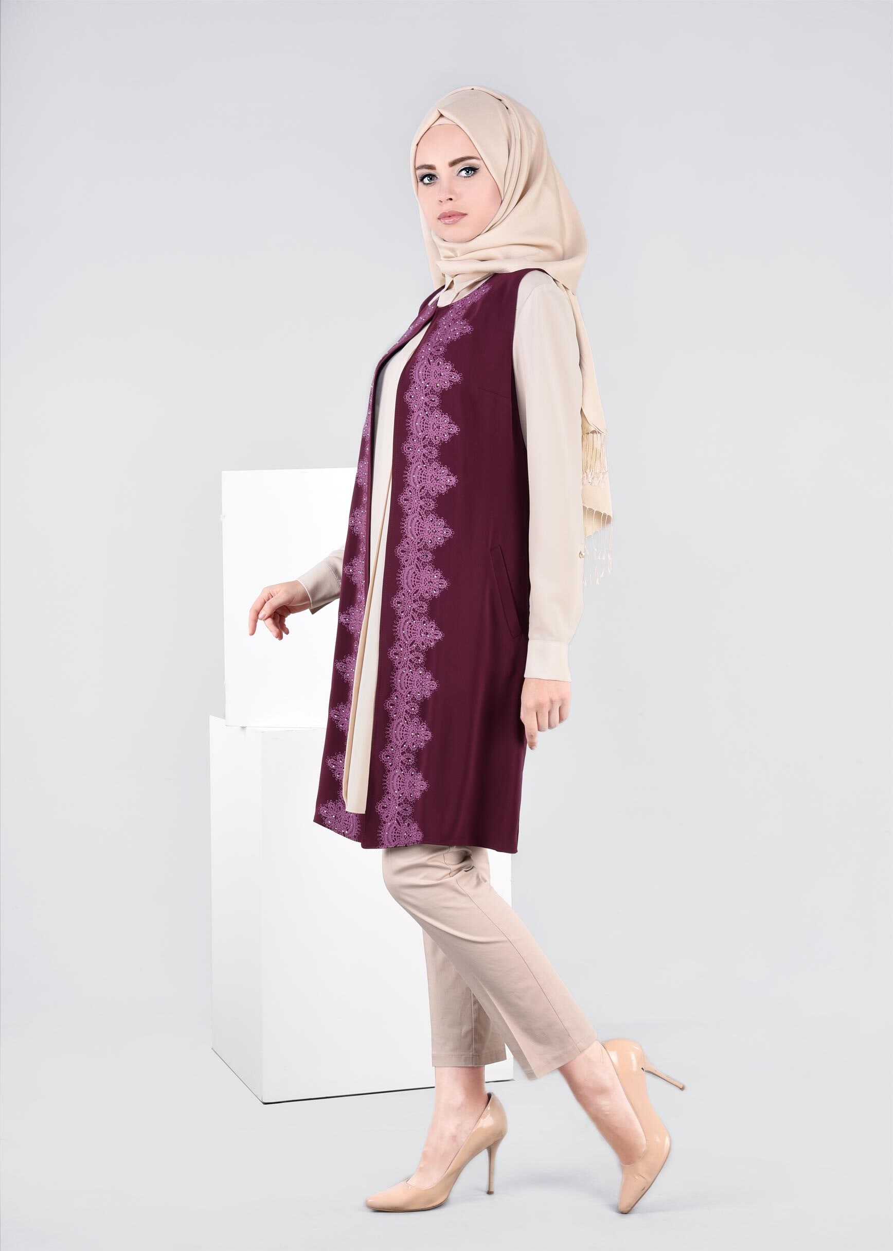 Tesettür giyim MÜRDÜM 4277 VİRONA 2&prime;Lİ YELEK 40/48 TEK38