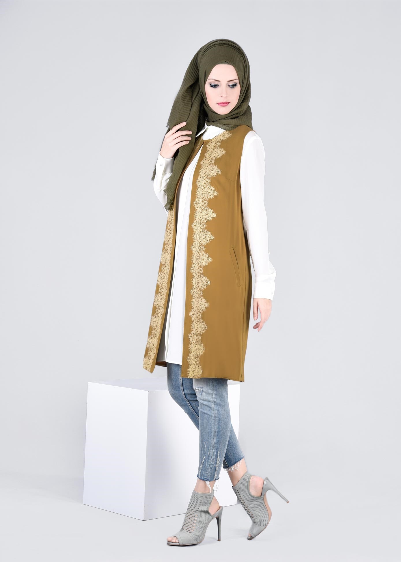 Tesettür giyim SARI 4277 VİRONA 2&prime;Lİ YELEK 40/48 TEK38