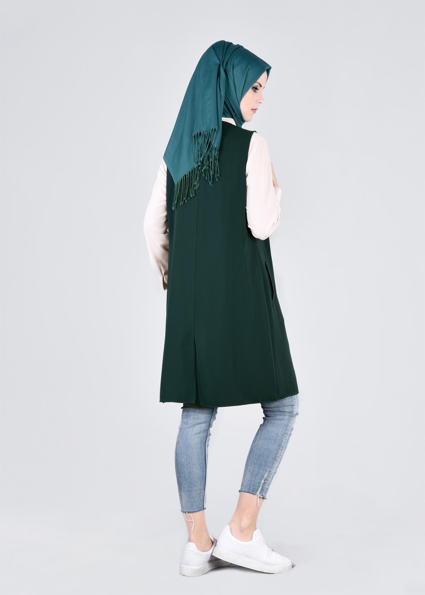 Tesettür giyim YEŞİL 4277 VİRONA 2&prime;Lİ YELEK 40/48 TEK38