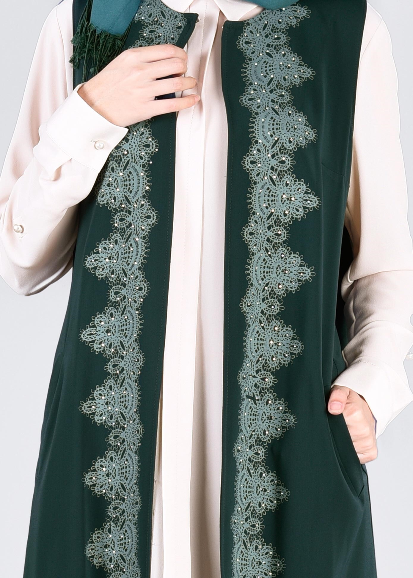 Tesettür giyim YEŞİL 4277 VİRONA 2&prime;Lİ YELEK 40/48 TEK38