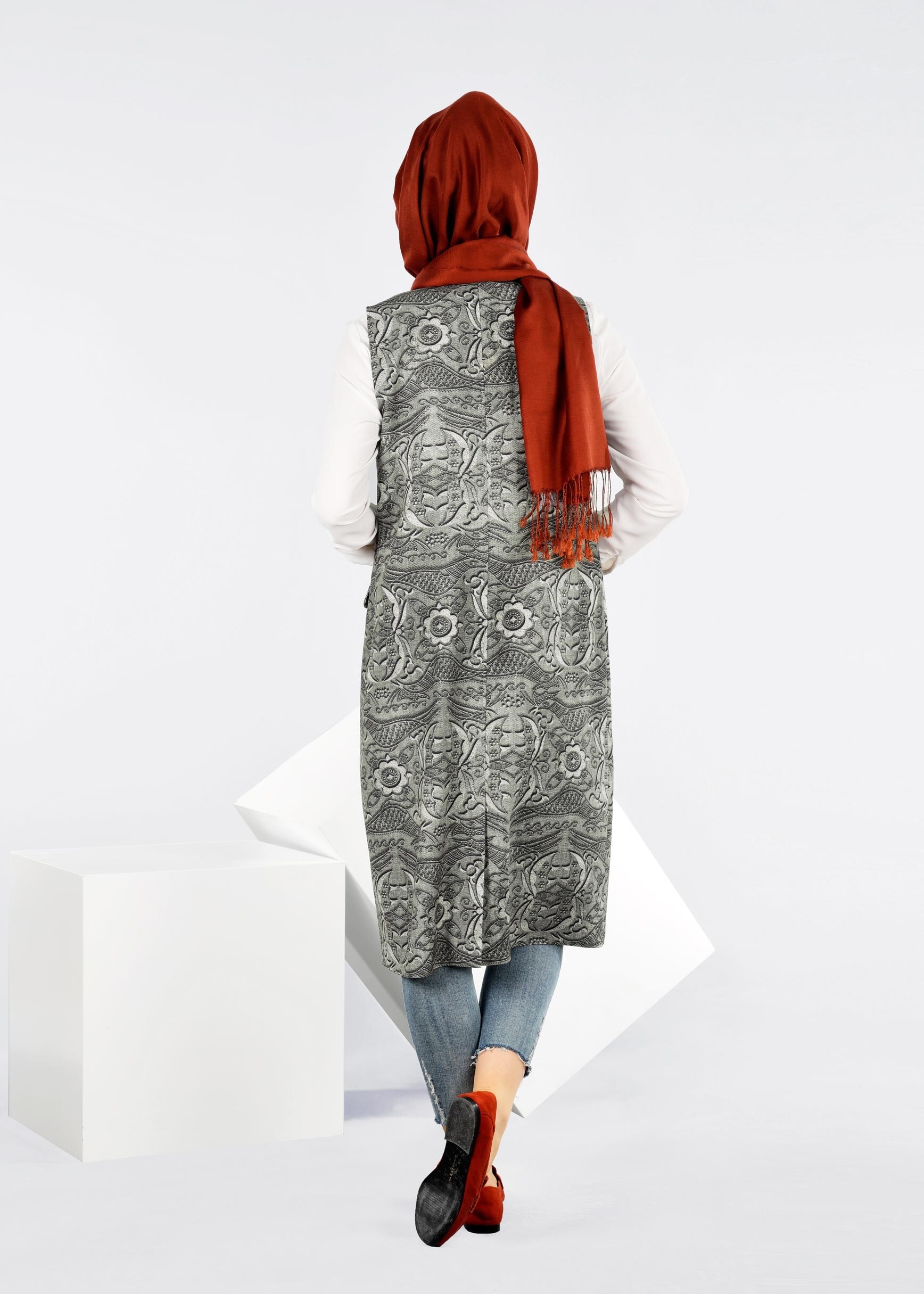 Tesettür giyim GRİ 4296 SEDEF 9845 TESETTÜR YELEK 38/46 TEK36