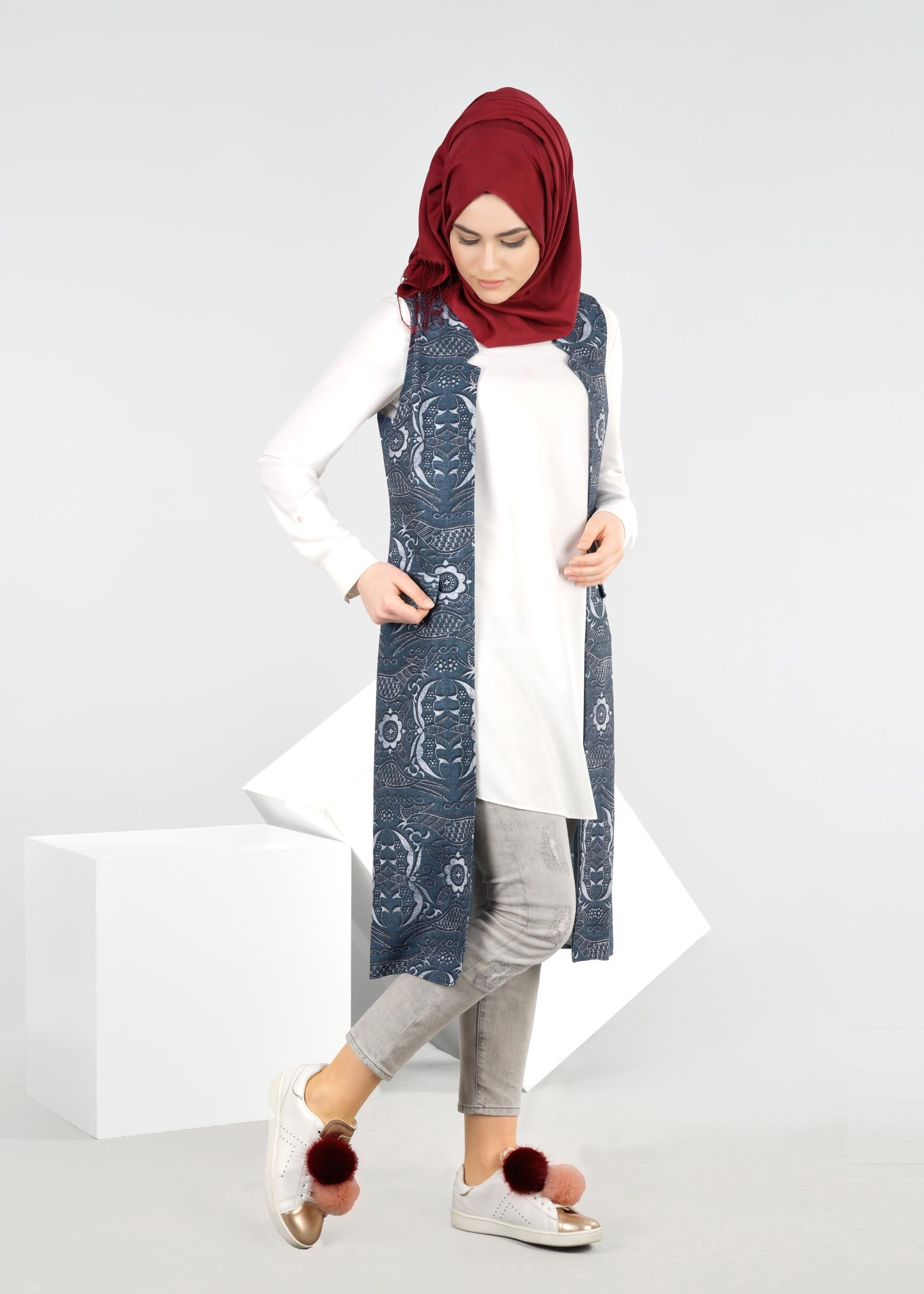 Tesettür giyim LACİVERT 4296 SEDEF 9845 TESETTÜR YELEK 38/46 TEK36